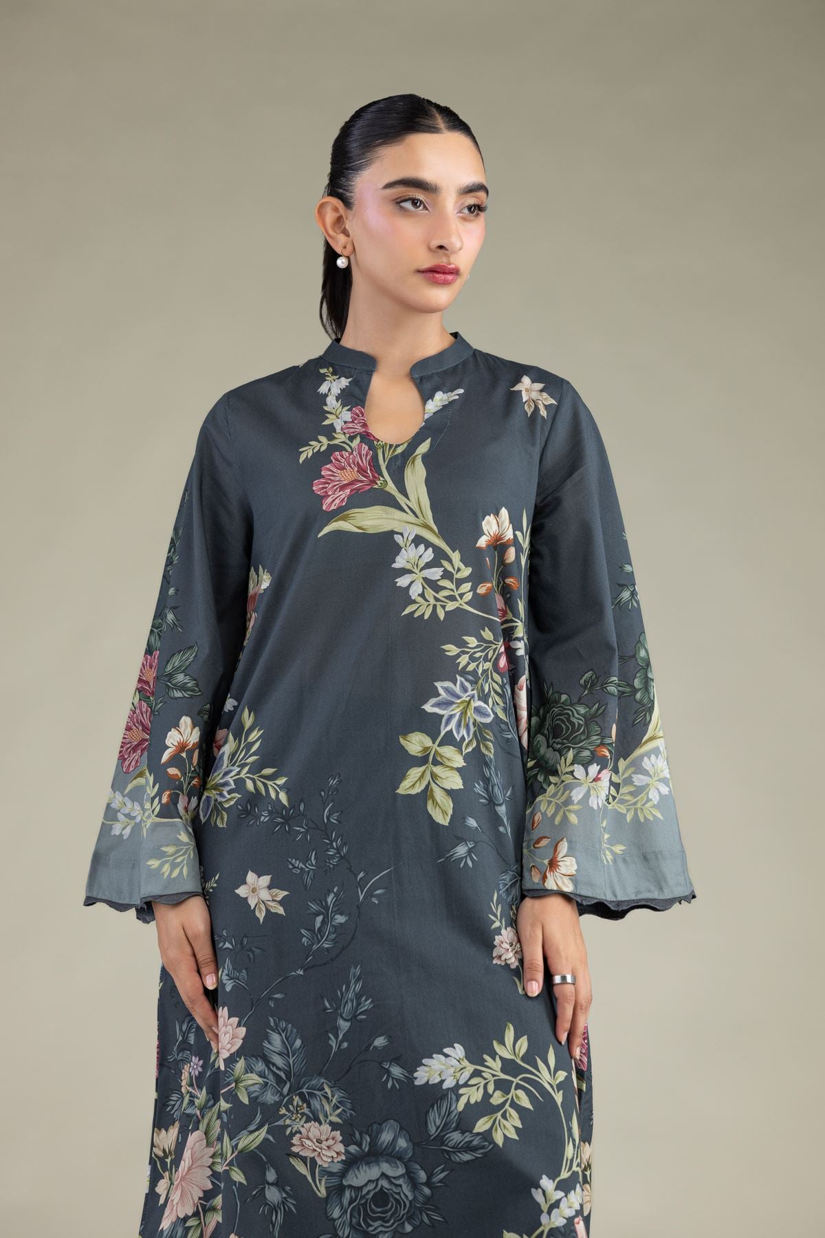 Printed Cambric Floral Cambric Kurta - 1-26-102-A-F-VG