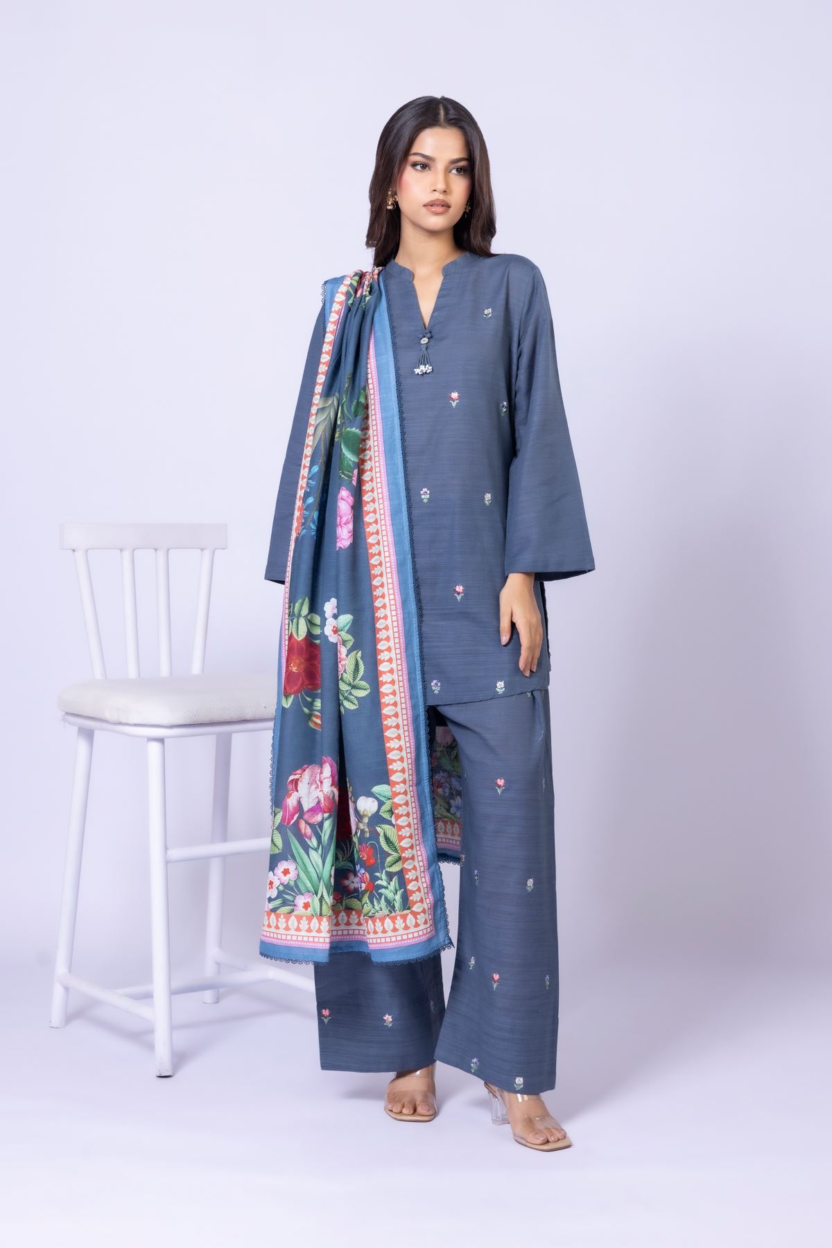 Printed Textured Cotton Dupatta - 25-10-12E1S-01SB-VG
