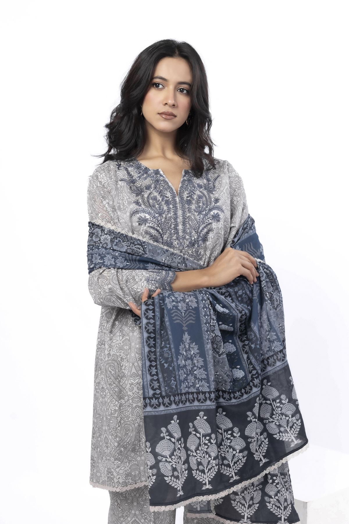 Embroidered Cotton Fabrics 3 Piece - 1001902086