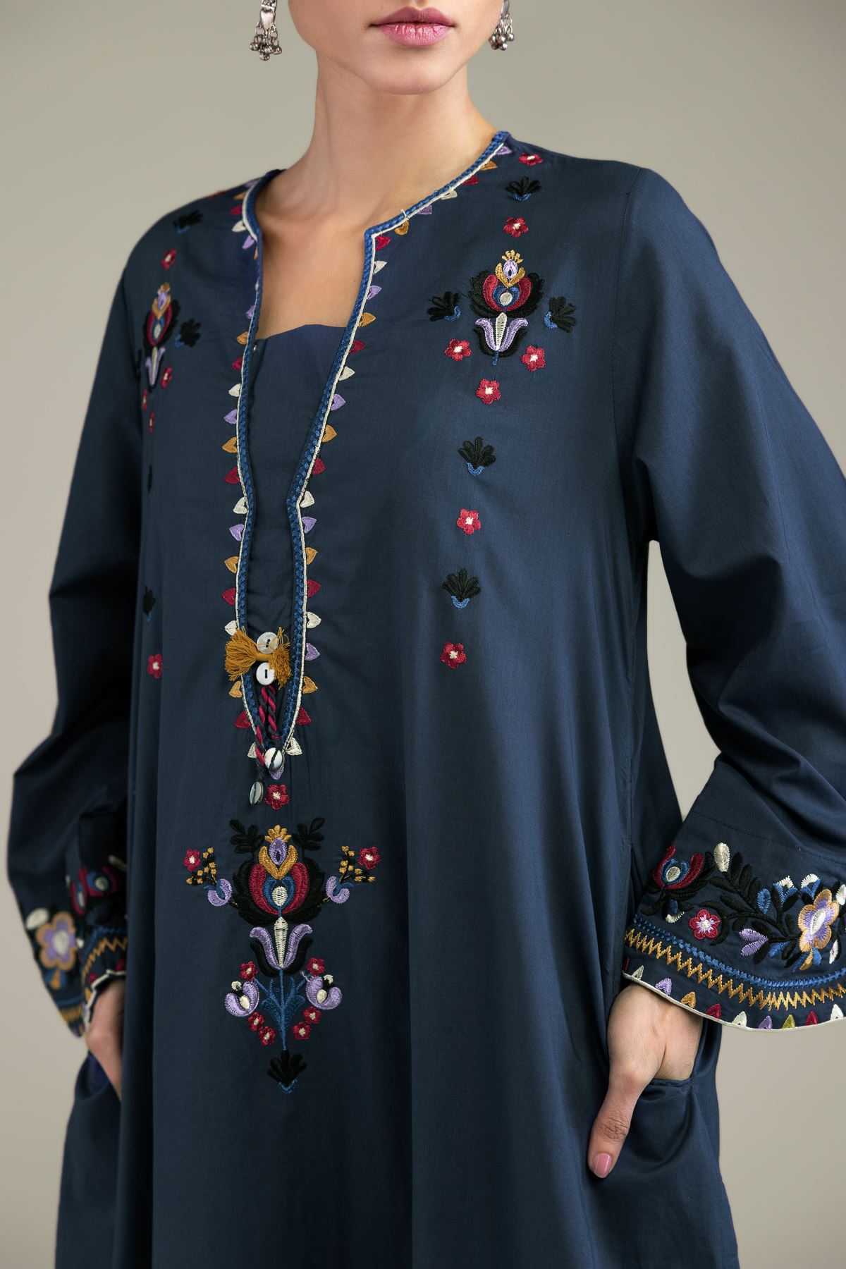 Embroidered Cambric Navy Cambric Kurta - 1-26-210-B-J1-VG