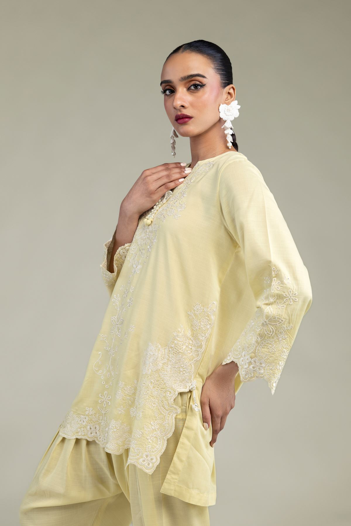 Embroidered Raw Silk Silk V-Neck Kurta - 1-26-250-B-H1-VG
