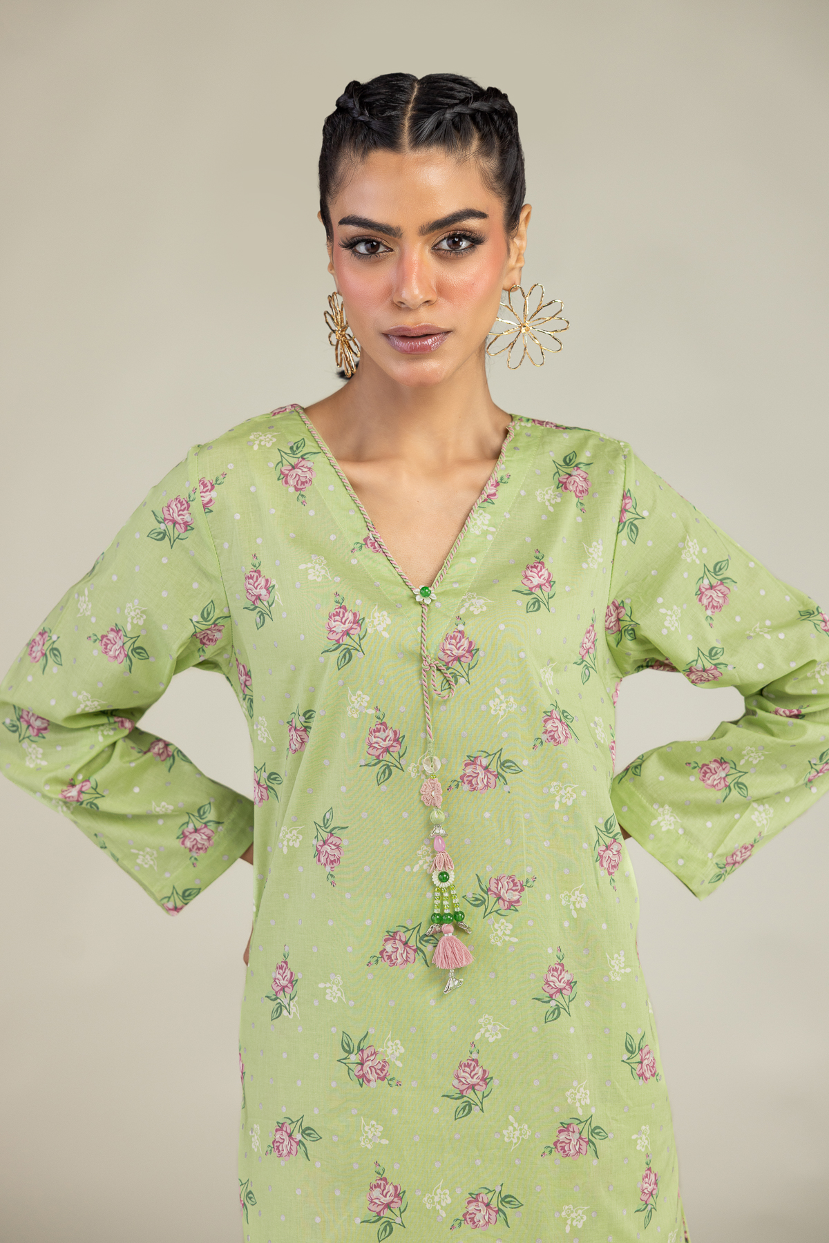 Printed Cambric Floral Longline Kurta - 1-26-236-A-I2-VG
