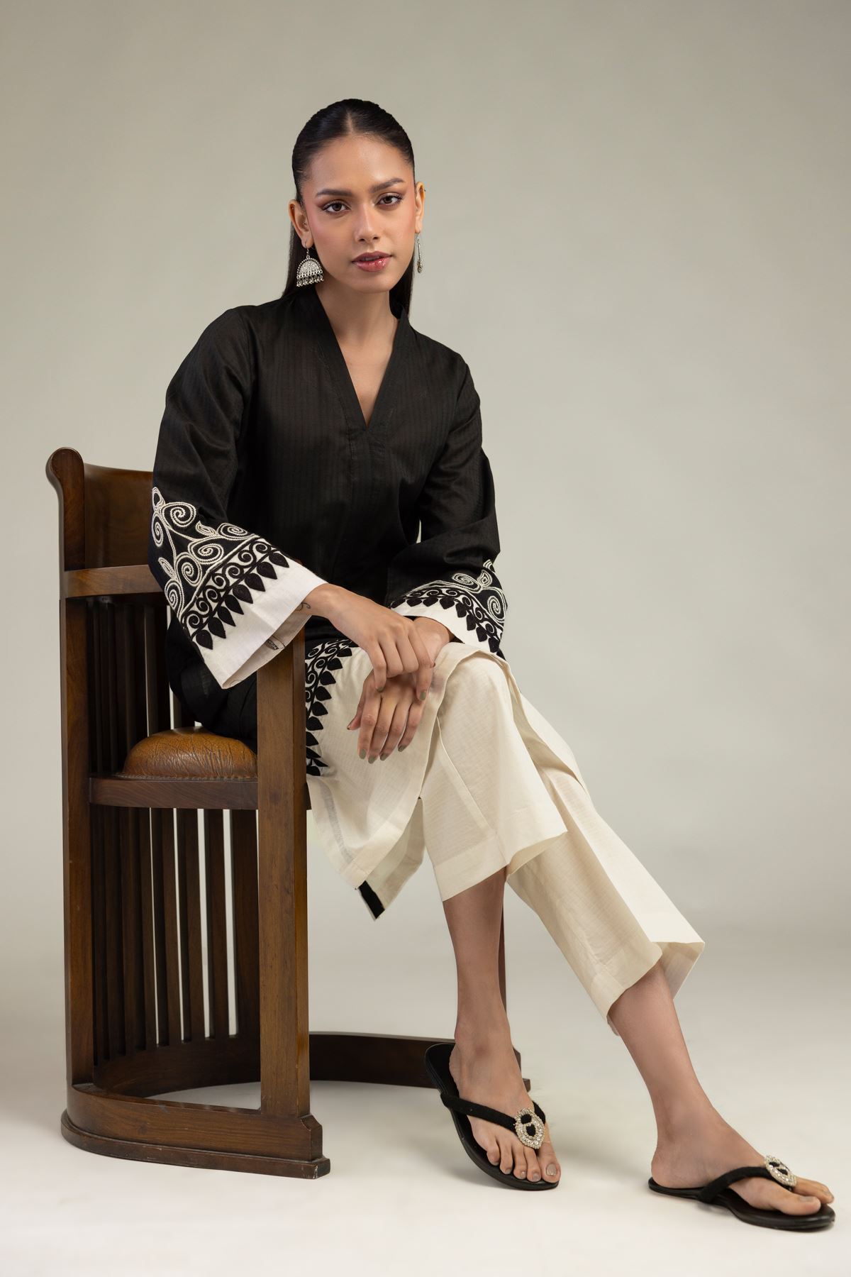 Embroidered Cotton Dobby Long Cotton Kurta - 1-26-203-A-H1-VG