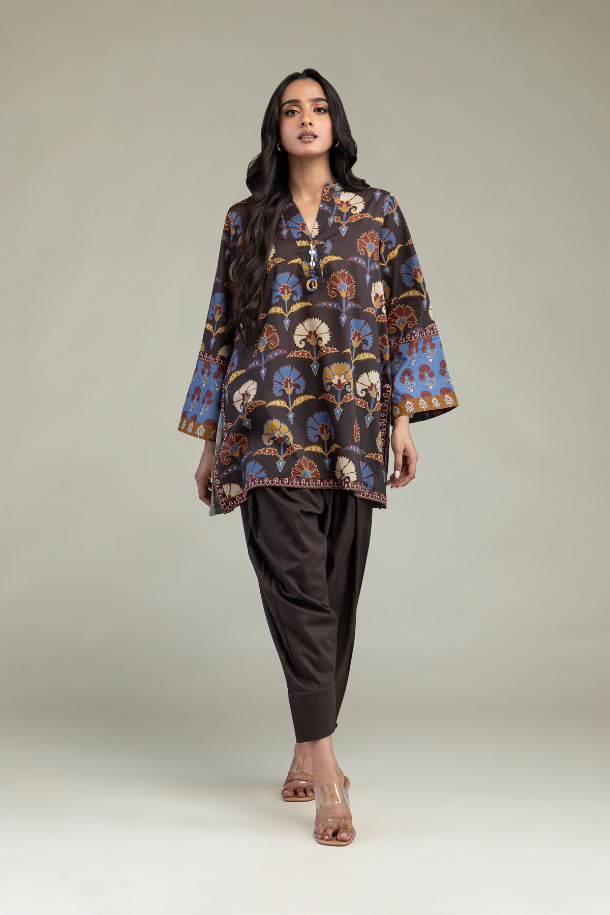 Printed Cambric Floral Cambric Kurta - 1-26-303-B-A1-VG