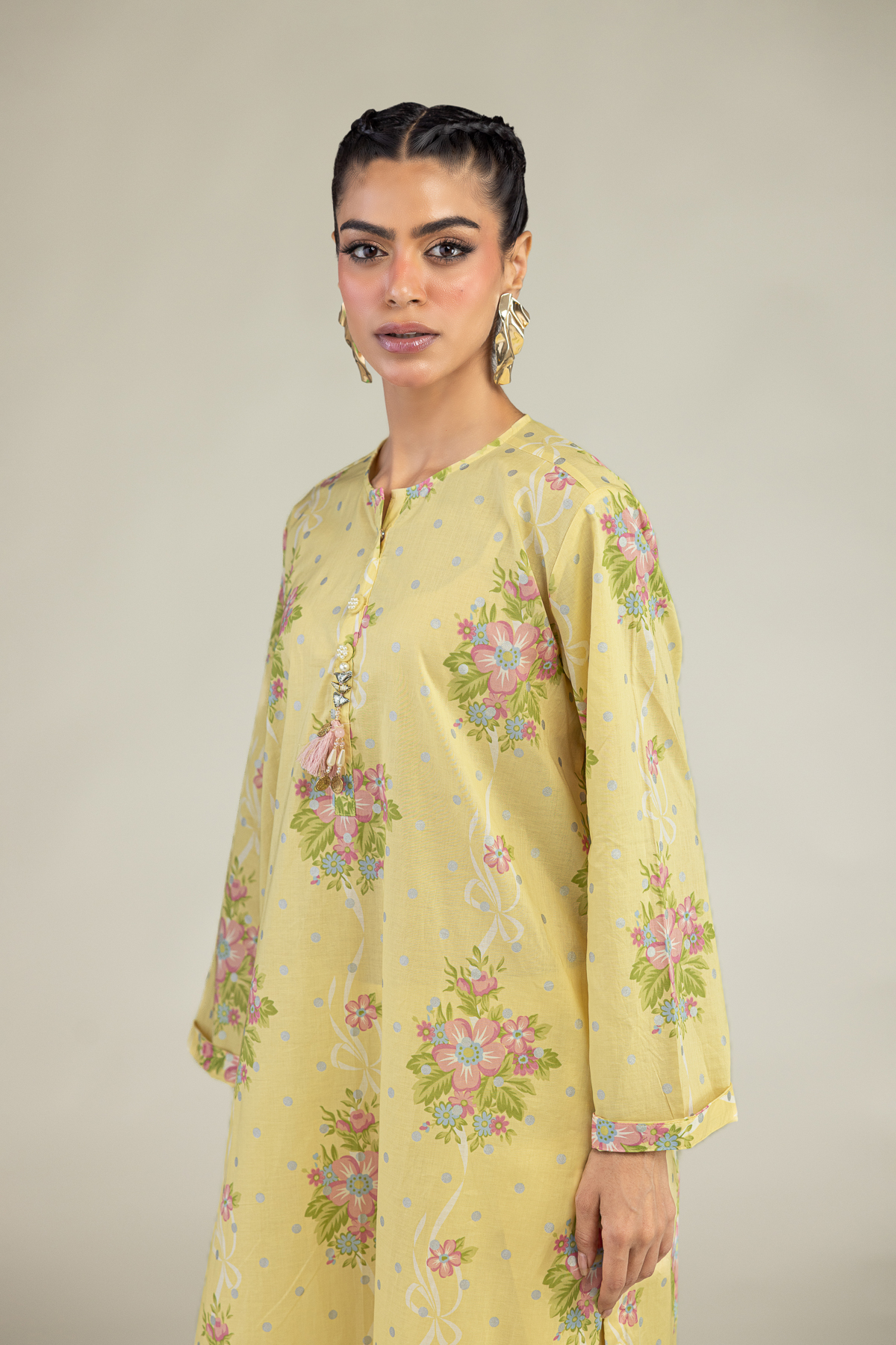 Printed Cambric Floral Yellow Kurta - 1-26-240-A-J1-VG