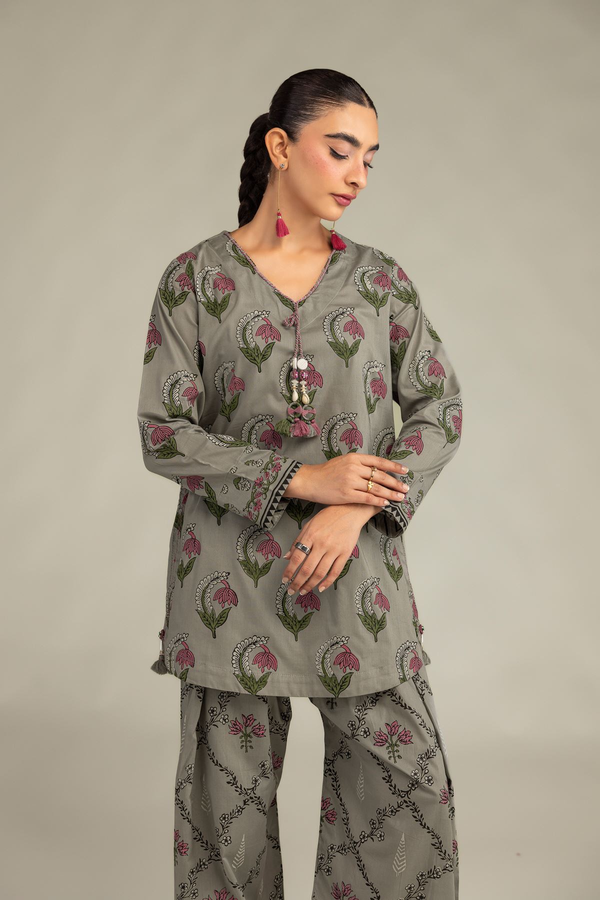 Printed Cambric Gray Cambric Kurta - 1-26-309-B-D1-VG