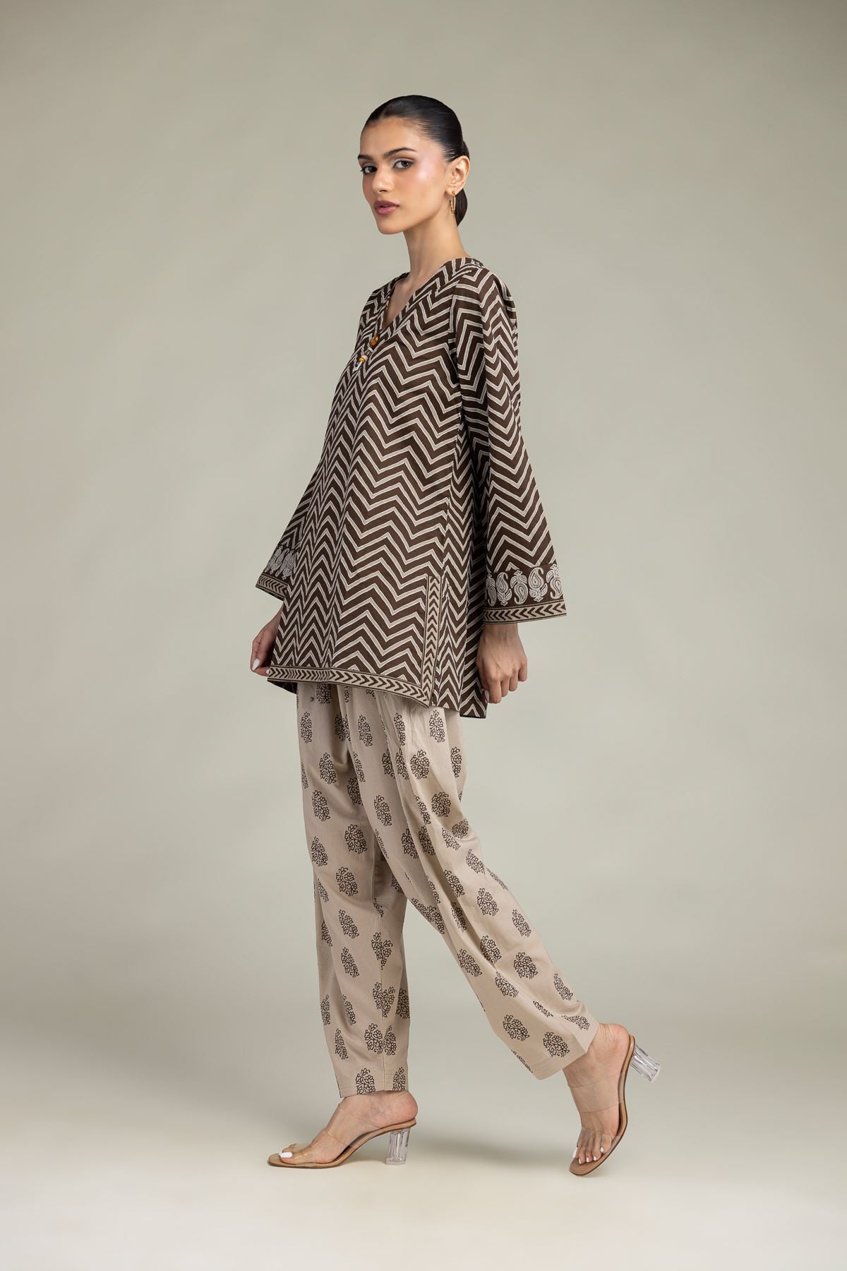 Printed Cambric Beige Cambric Shalwar - 2-26-308-A-G1-VG