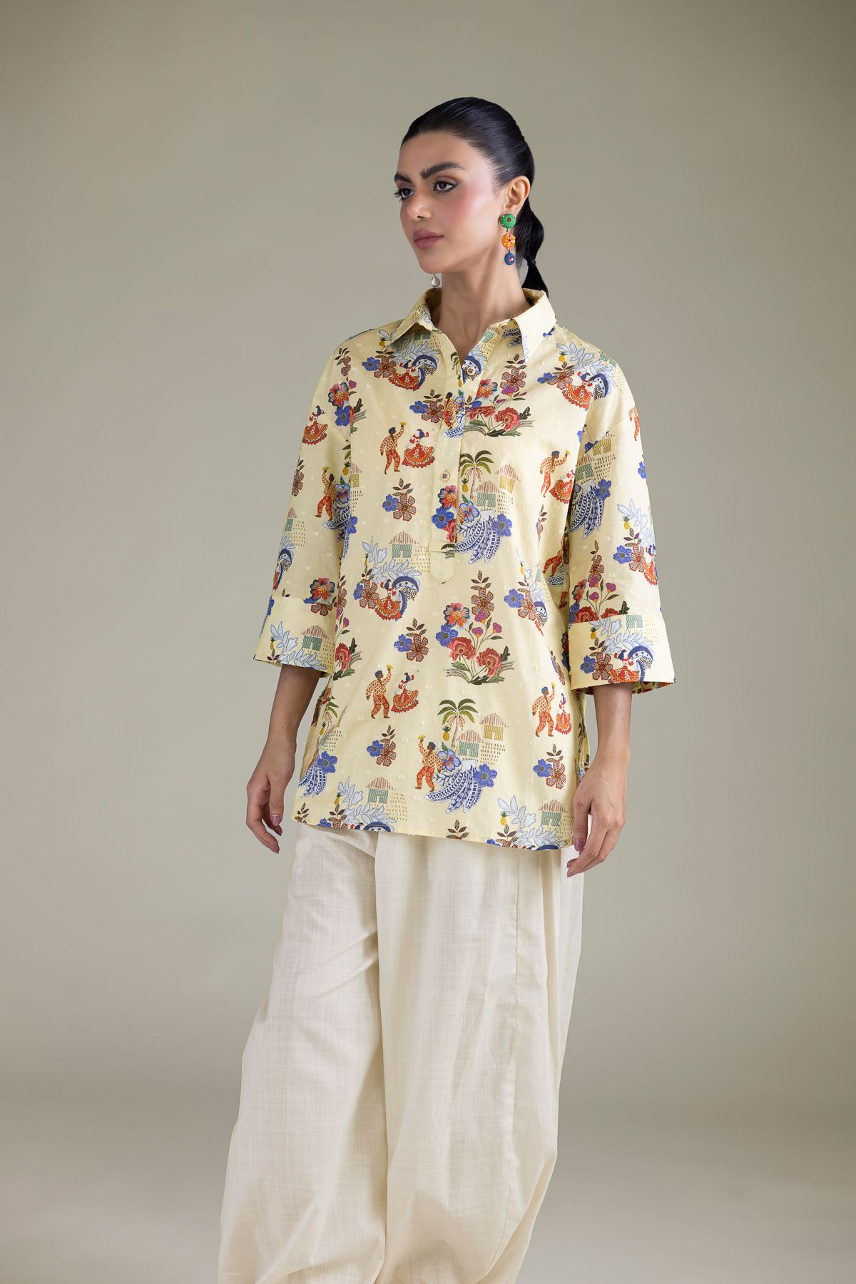 Embroidered Cambric Floral Cambric Shirt - 1-26-211-A-A2-VG