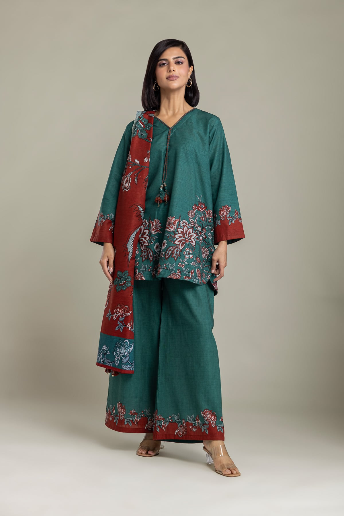 Printed Light Khaddar Fabrics 3 Piece - 2-26-308-A-G1-VG