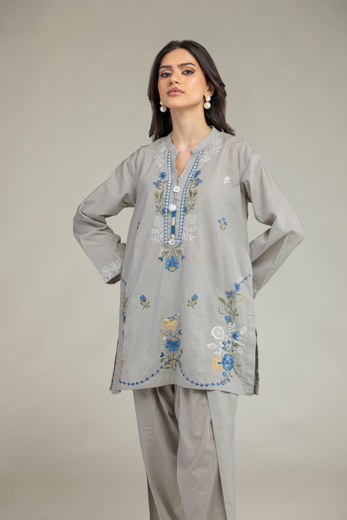 Embroidered Cotton Dobby Gray Cotton Kurta - 2-26-210-A-J1-VG