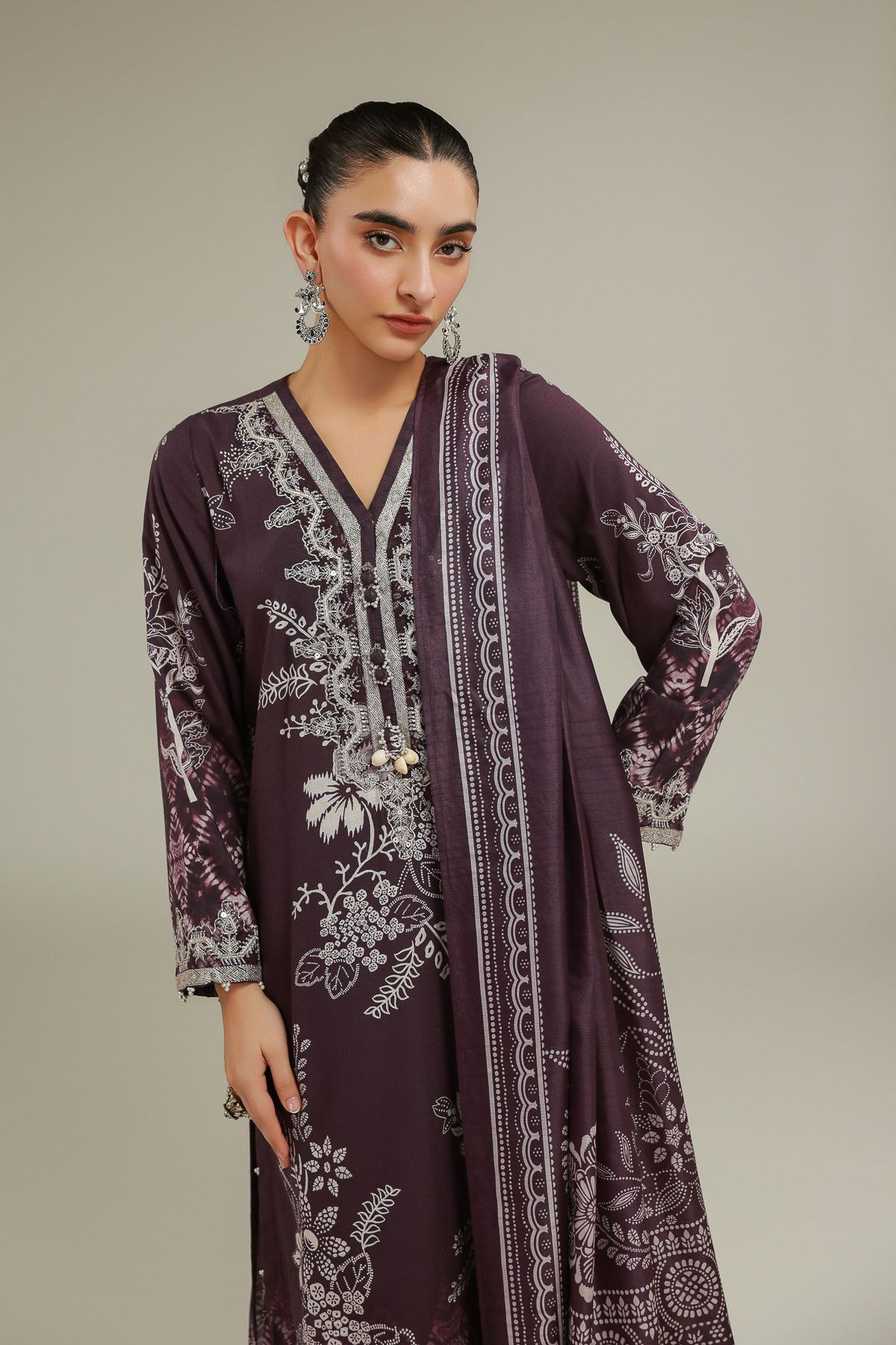 Embroidered Polyester Silk Floral All-Season Dupatta - 2-26-102-A-B-VG
