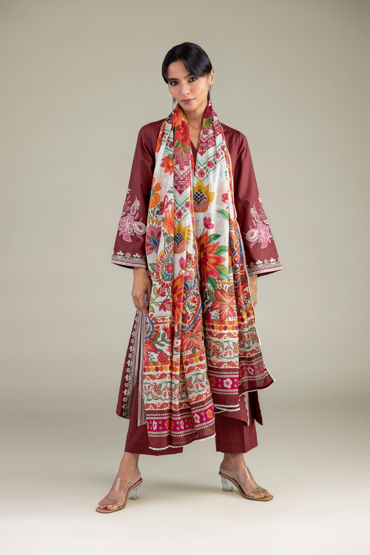 Embroidered Lawn Floral Lawn Dupatta - 1-26-305-C-H2-VG