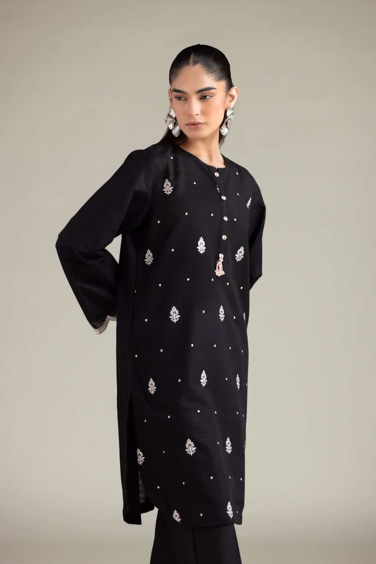 Embroidered Textured Cotton Kurta - 1-26-109-A-P-VG