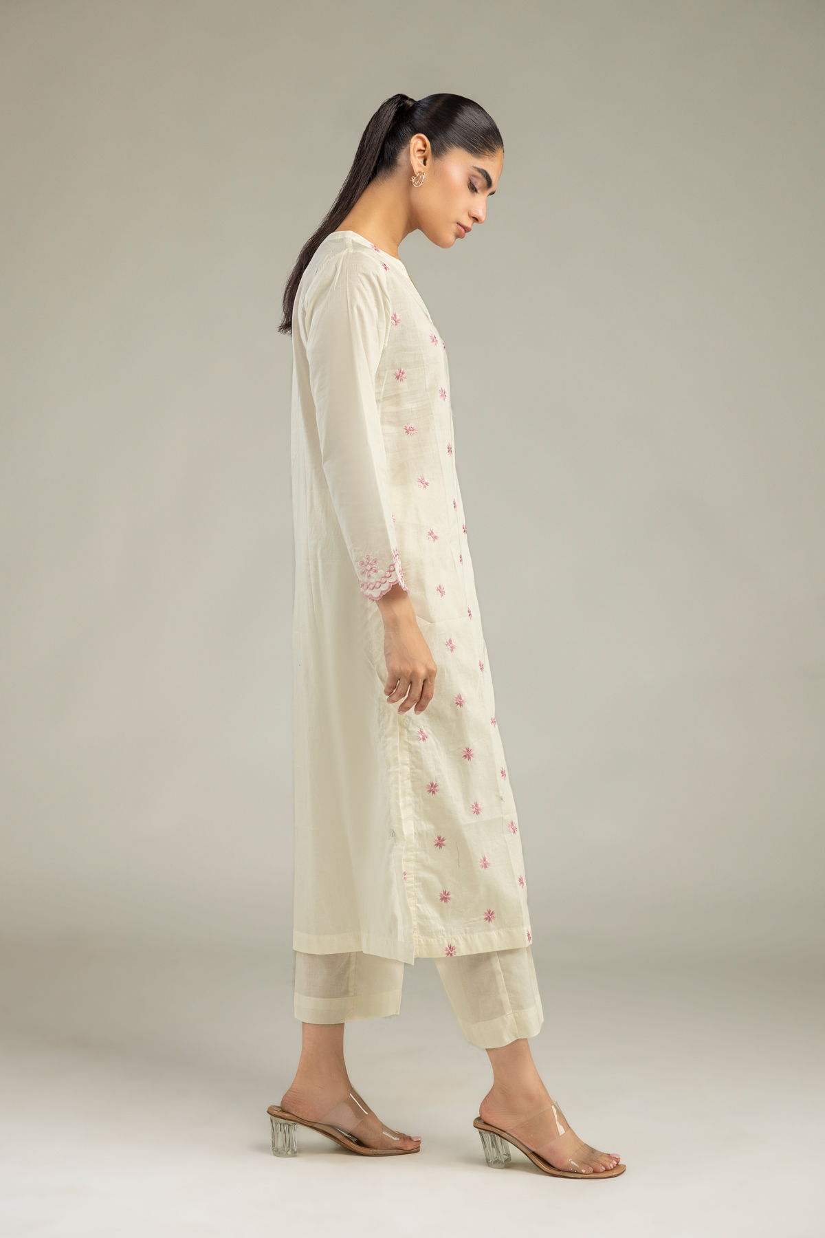 Embroidered Cambric Cambric Solid Pants - 1-26-244-A-D1-VG