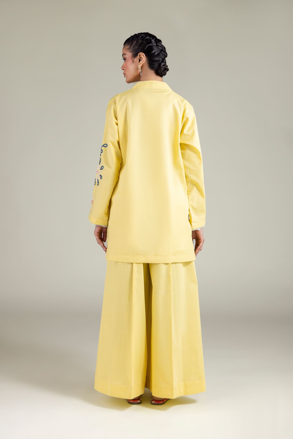 Embroidered Textured Cotton Floral V-Neck Kurta - 1-26-120-A-A-VG