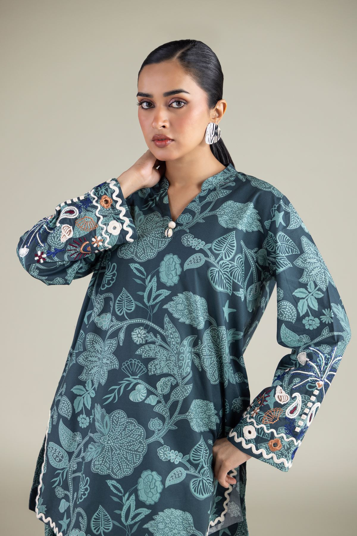 Embroidered Cambric Short Cambric Kurta - 1-26-128-A-A-VG