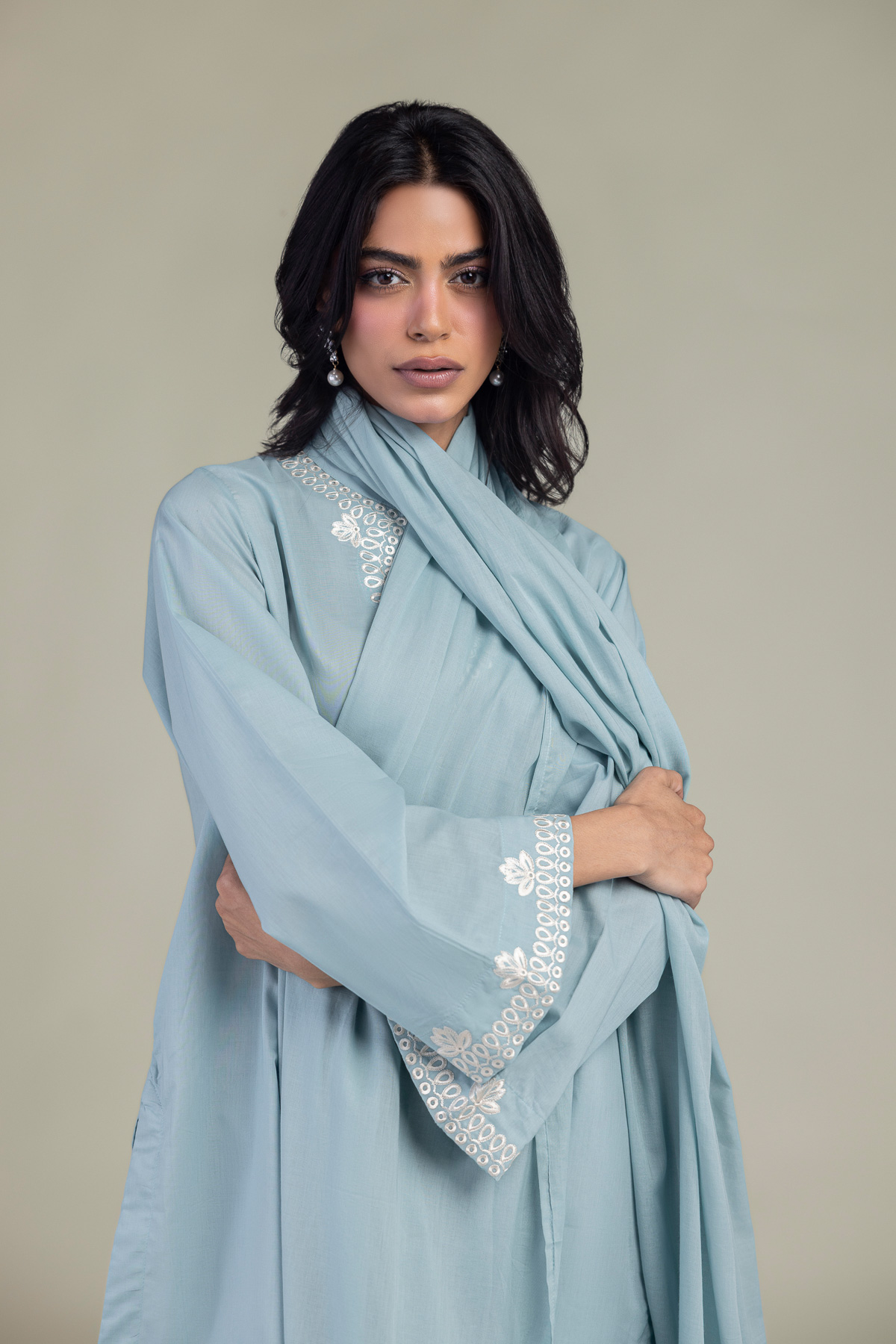 Embroidered Lawn Solid Blue Dupatta - 2-26-308-A-B1-VG