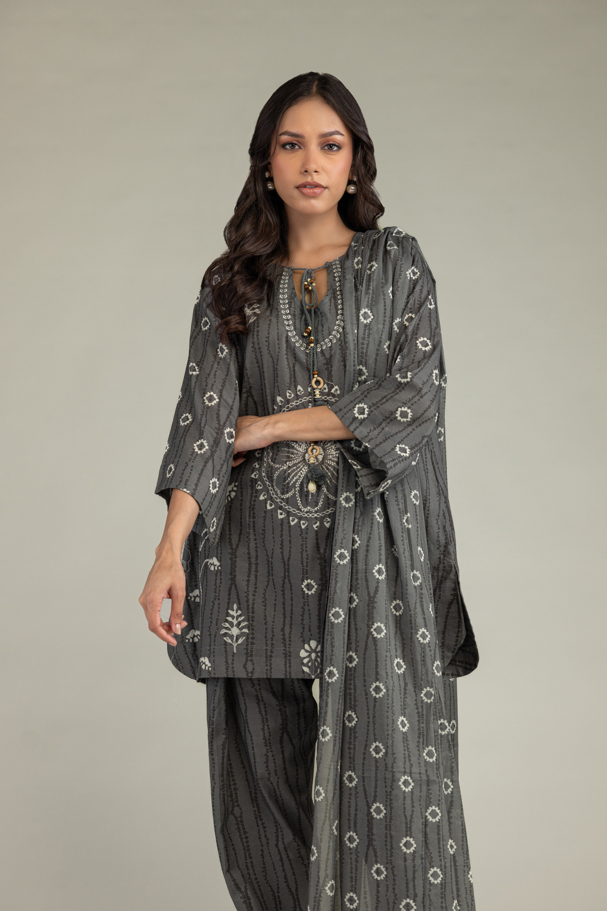 Printed Voile Gray Printed Dupatta - 1-26-220-B-E1-VG