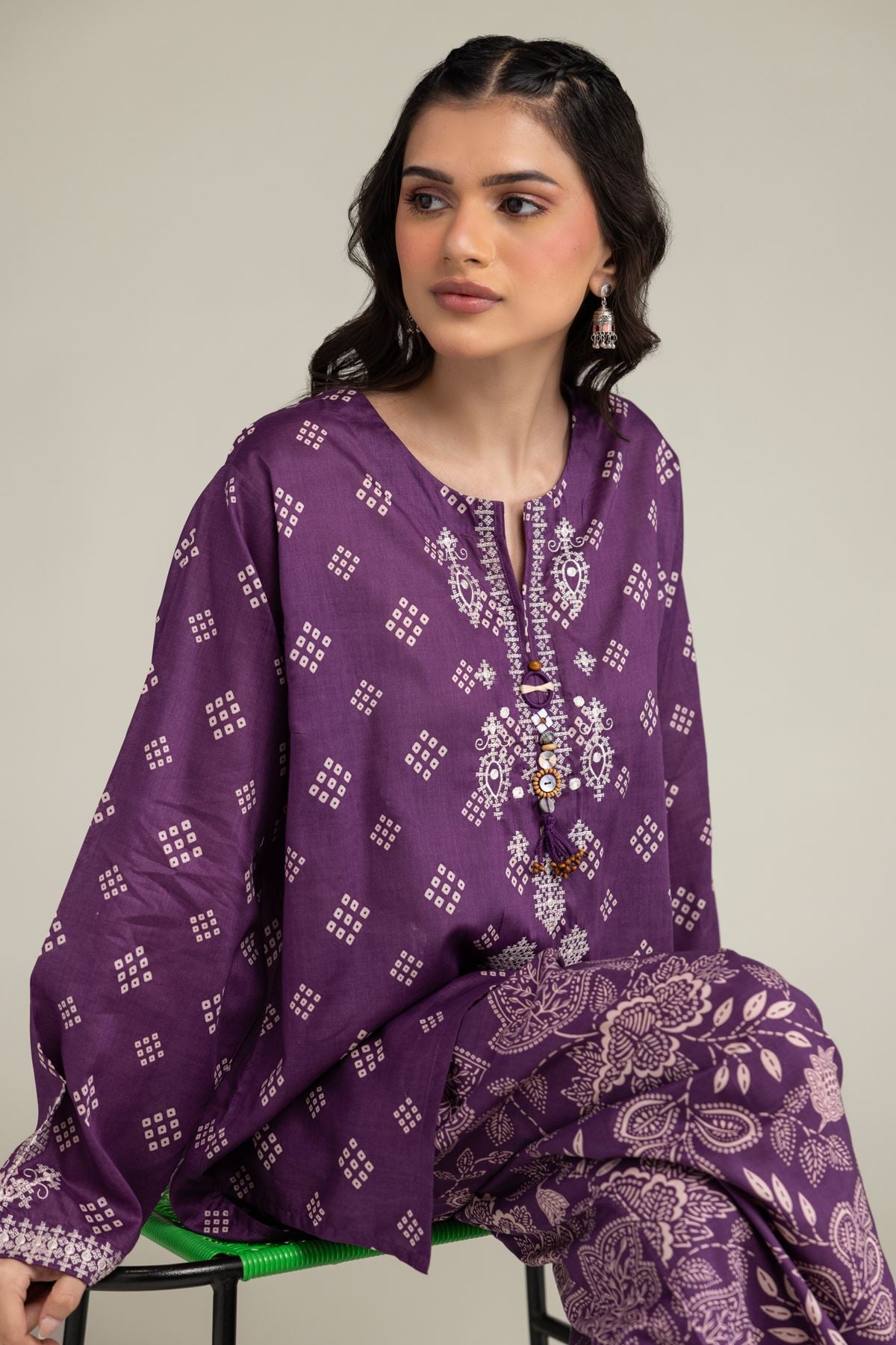 Embroidered Cambric Fabrics 2 Piece | Top and Bottom - 1-26-102-A-F-VG