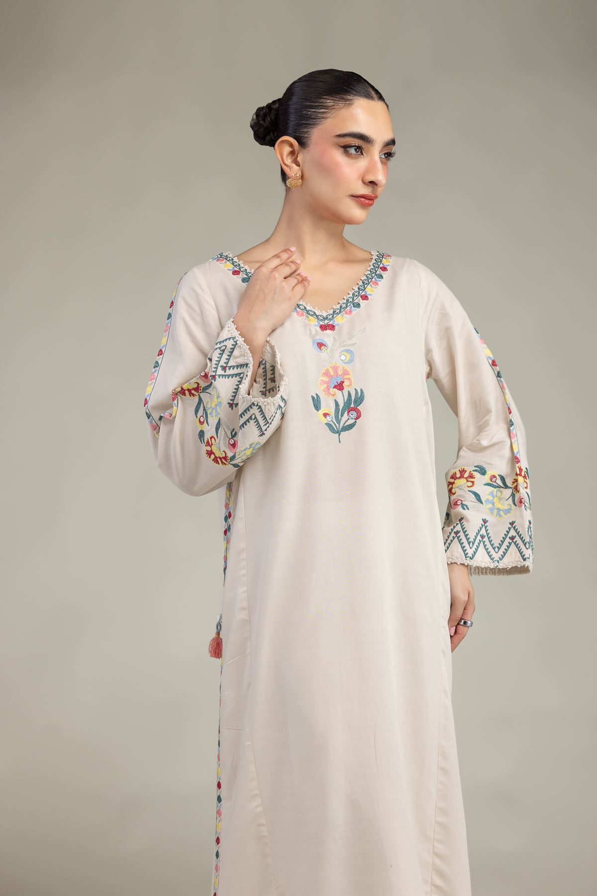 Embroidered Raw Silk Floral Silk Kurta - 1-26-225-A-C1-VG