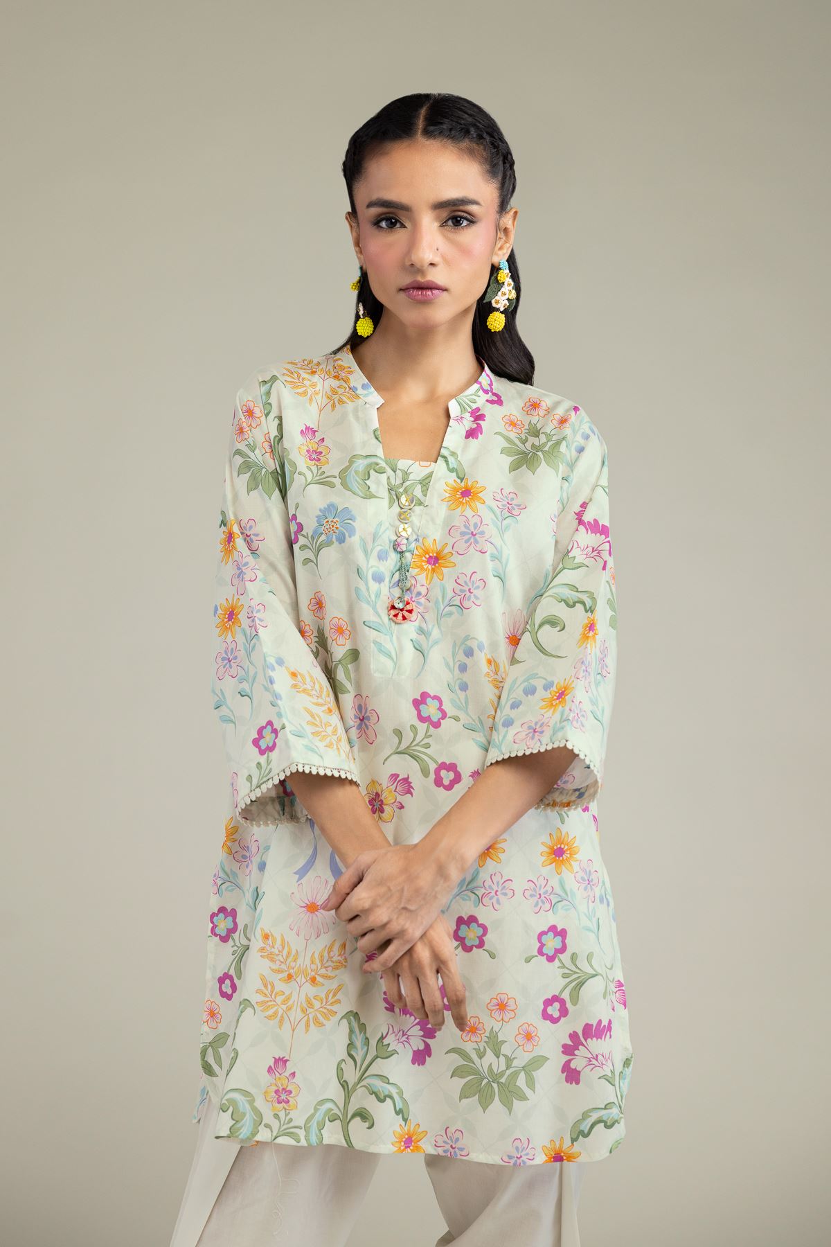 Printed Cambric Floral Buttoned Kurta - 25-10-12E7-09TB-VG