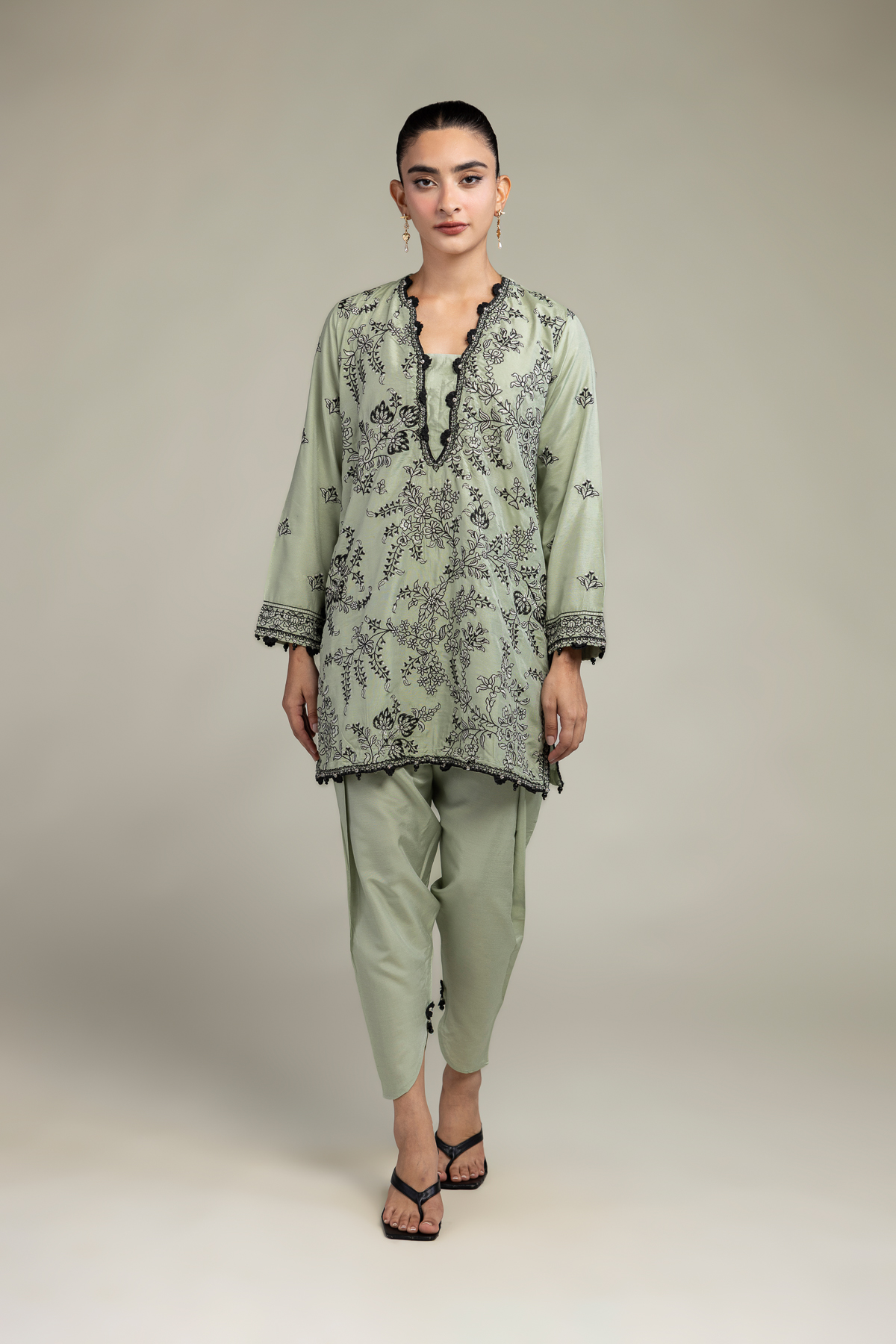 Embroidered Raw Silk Floral Silk Kurta - 8-26-303-A-C1-VG