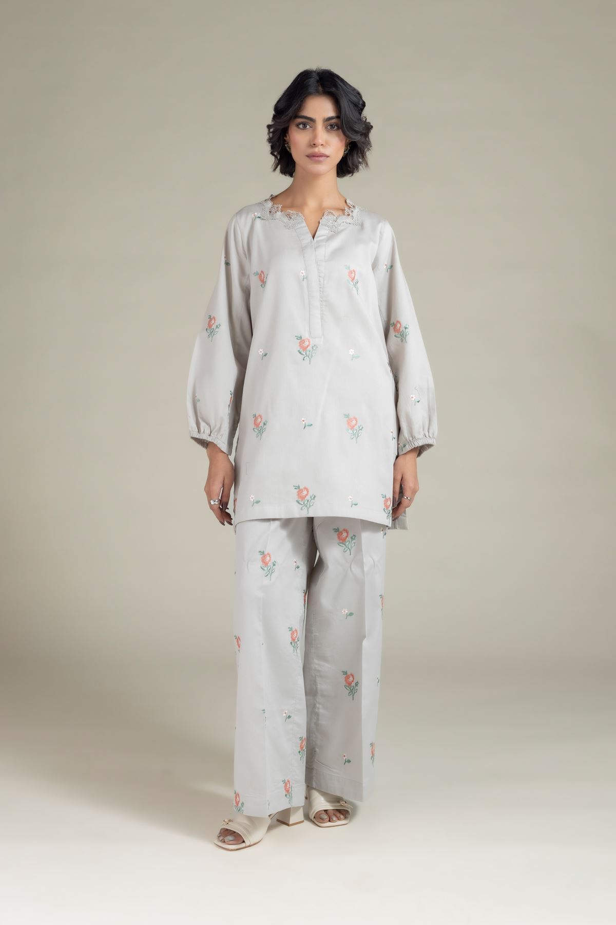 Embroidered Textured Cotton Kurta - 25-09-12E2-01TA-VG