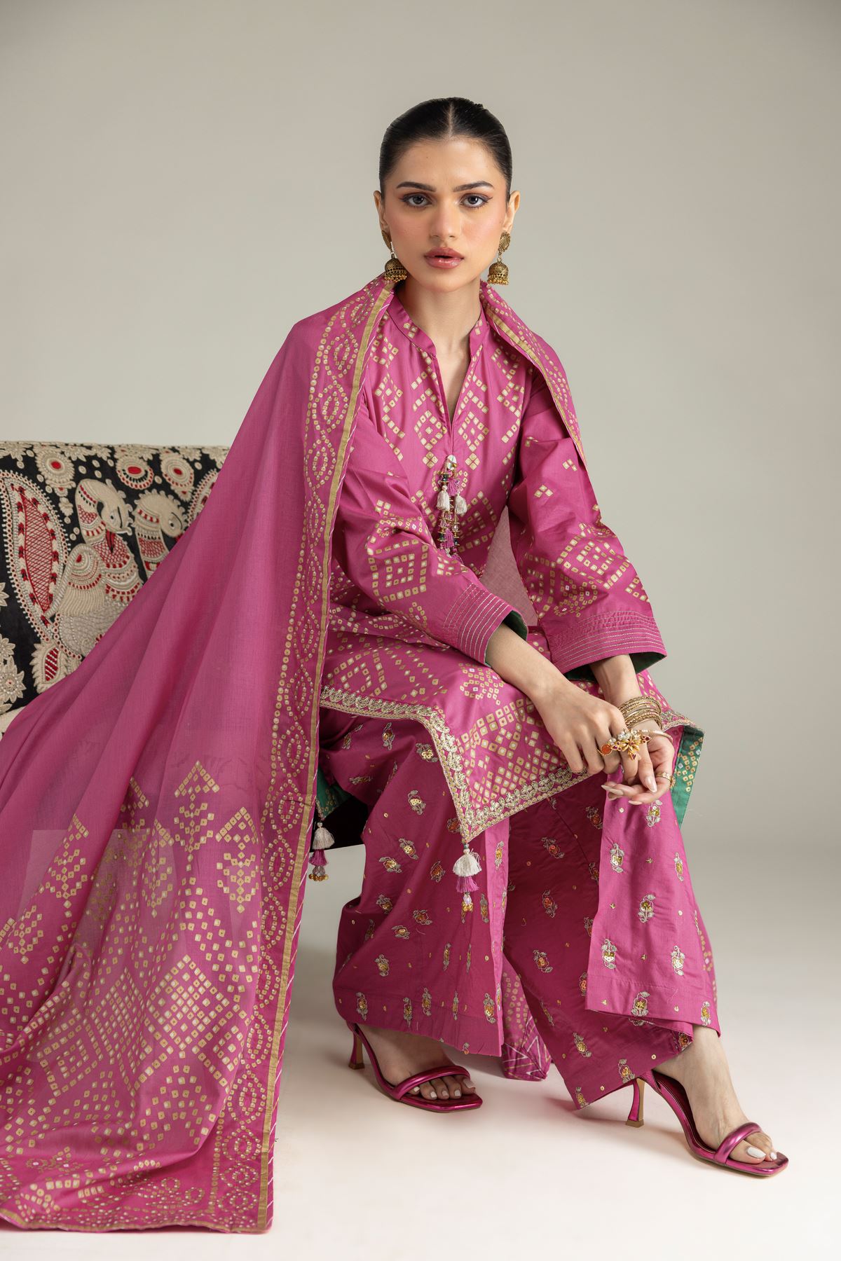 Embroidered Cambric Cambric 3-Piece Co-ord - 2-26-207-A-C1-VG