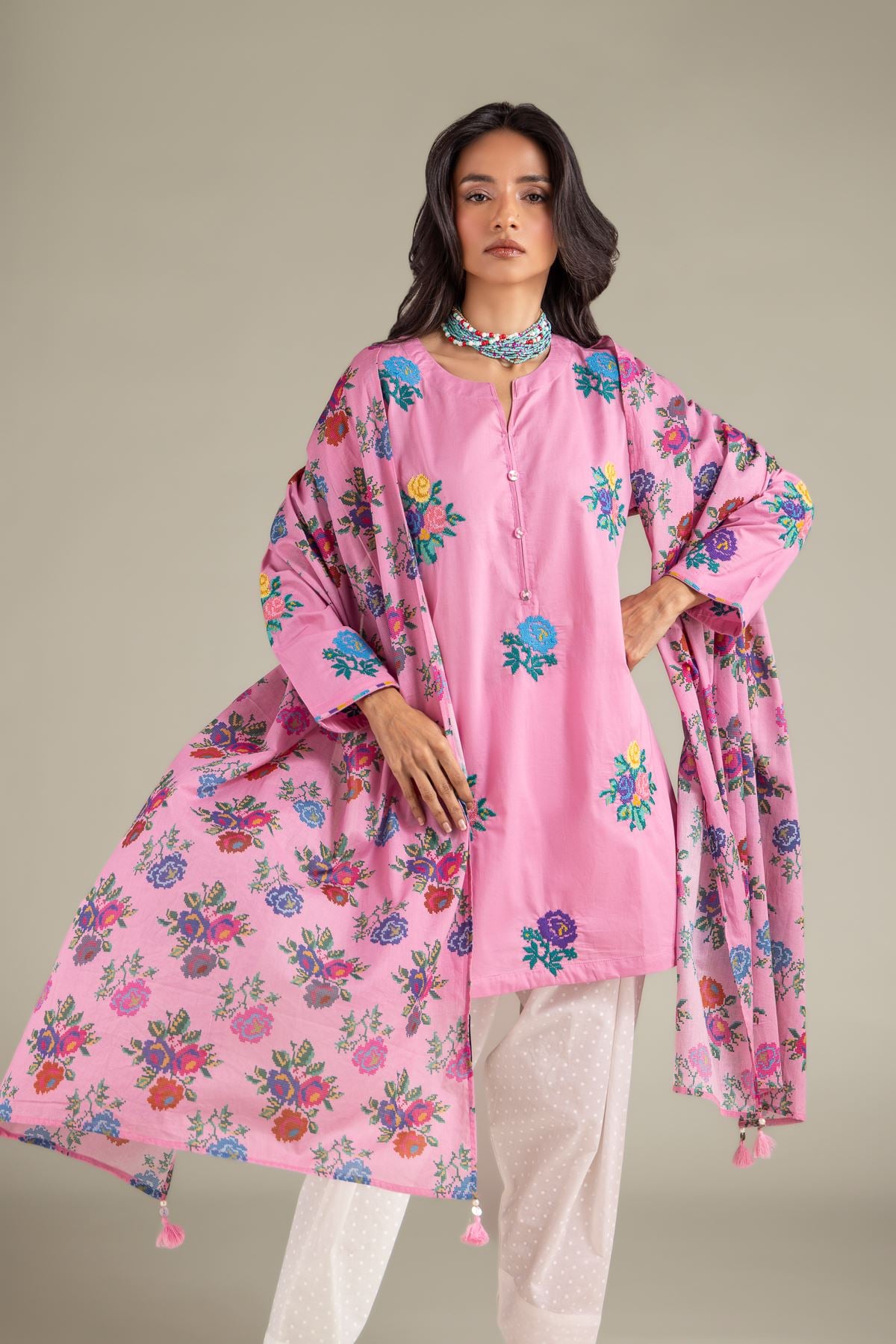 Embroidered Lawn Summer Floral Dupatta - 1-26-112-A-A-VG