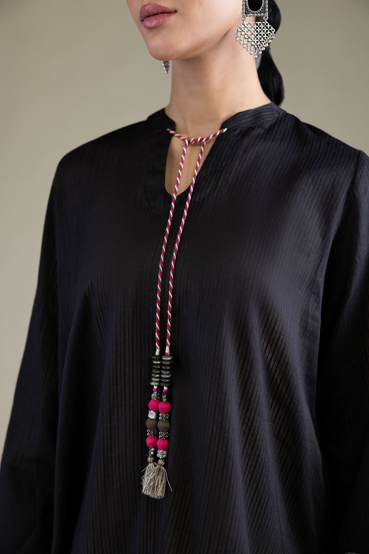 Dyed Cotton Dobby Short Black Kurta - 8-26-209-A-D1-VG