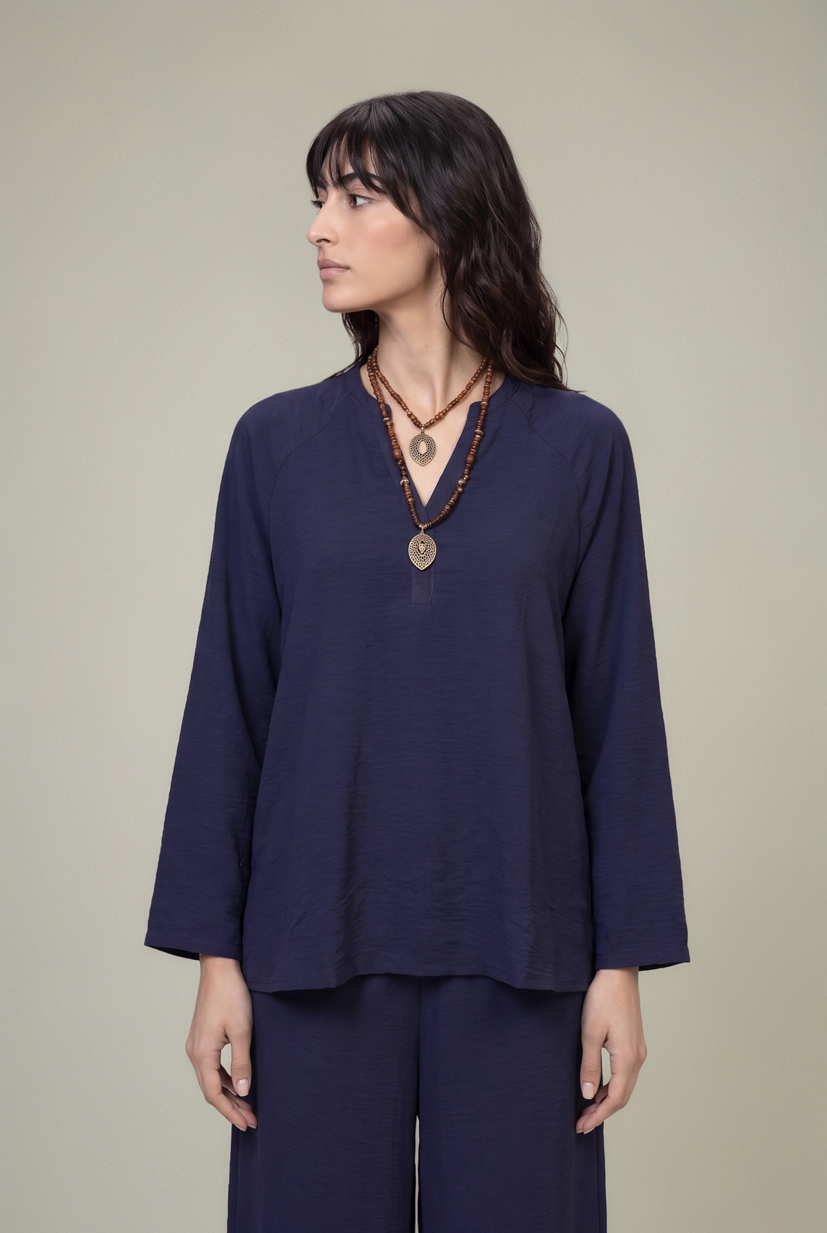 Dyed Textured Georgette V-Neck Solid Tunic - 1-26-229-B-F1-VG