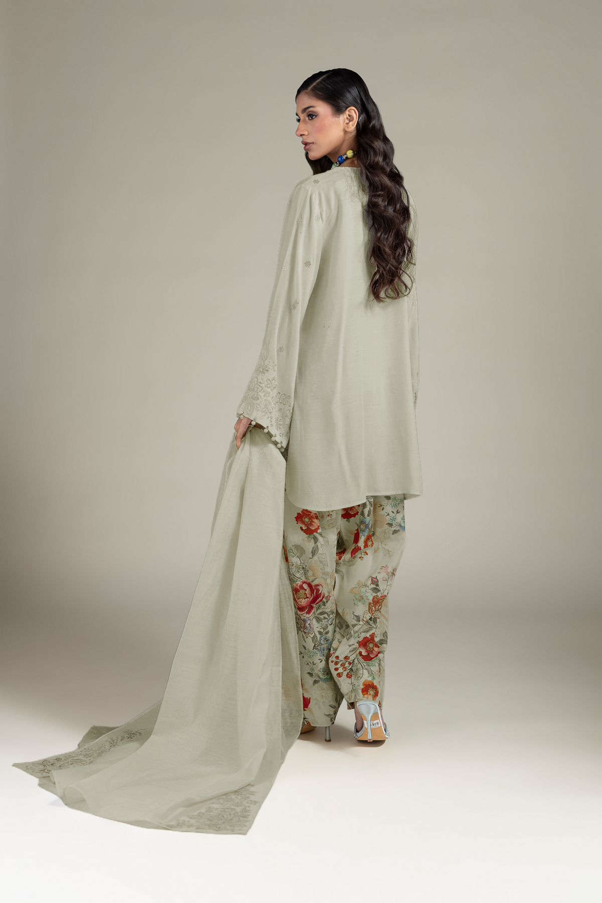 Embroidered Raw Silk Tailored Silk Suit - 1-26-142-A-F-VG