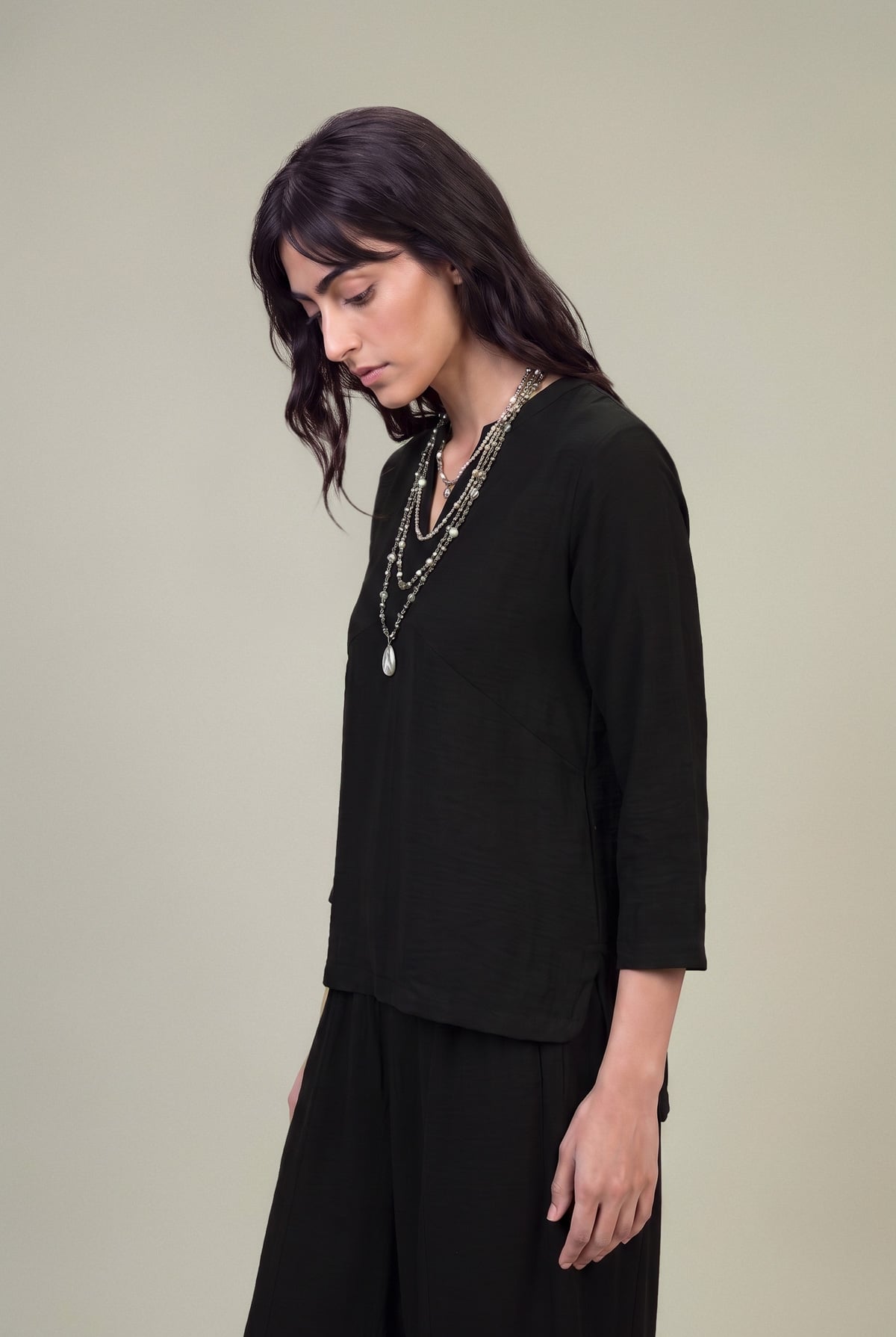 Dyed Textured Georgette Solid Black Tunic - 1-26-229-B-F1-VG