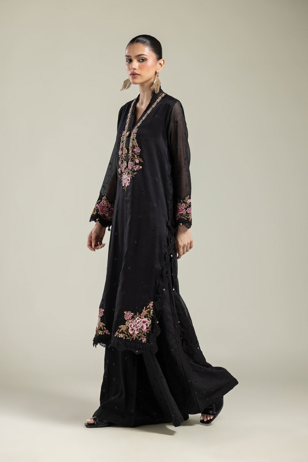 Paper Silk Black Silk Kurta - 2-26-215-A-G-VG