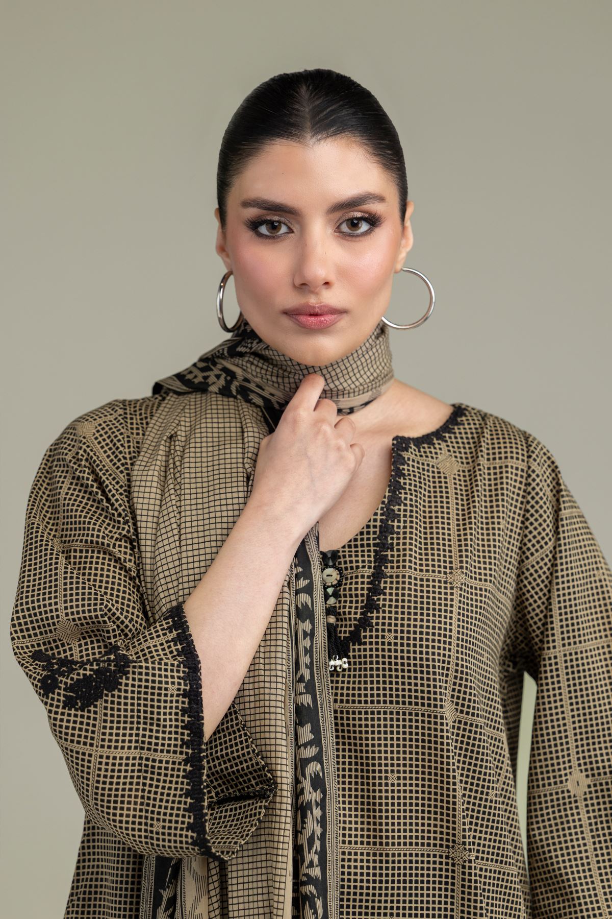 Embroidered Lawn Beige Lawn Dupatta - 1-26-238-A-E1-VG