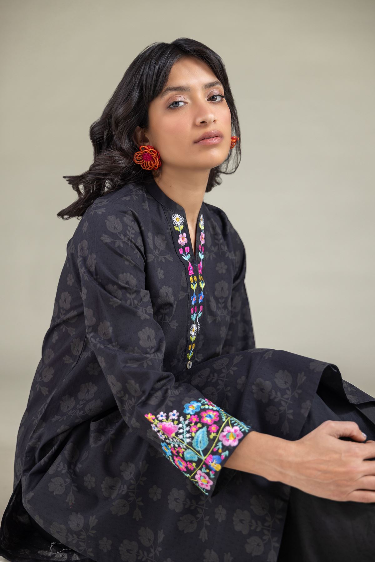 Embroidered Cotton Dobby Kurta - 1-26-108-A-F-VG
