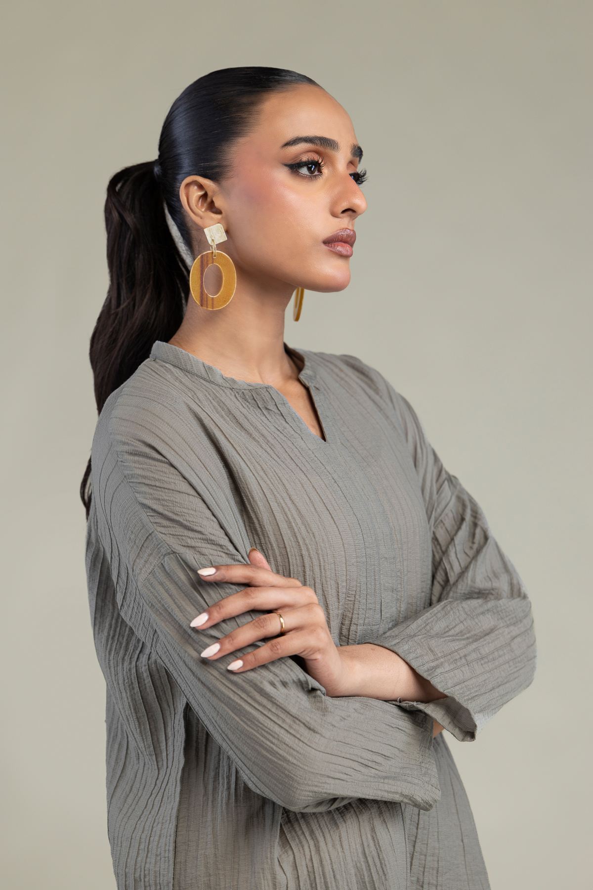 Dyed Blended Crinkle Crinkle V-Neck Blouse - 14-26-304-A-D1-VG