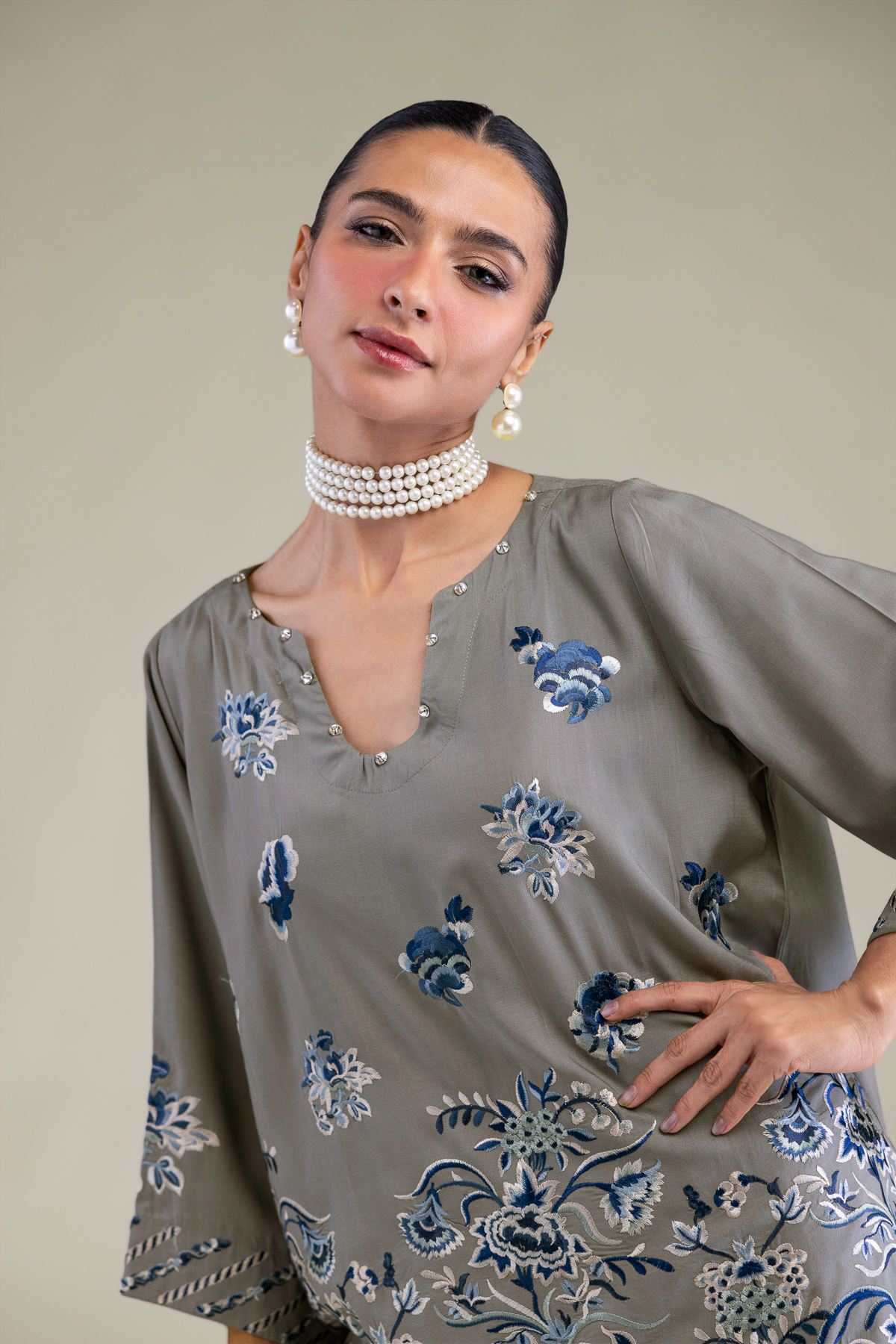 Embroidered Raw Silk Floral Silk Kurta - 1-26-250-B-H1-VG