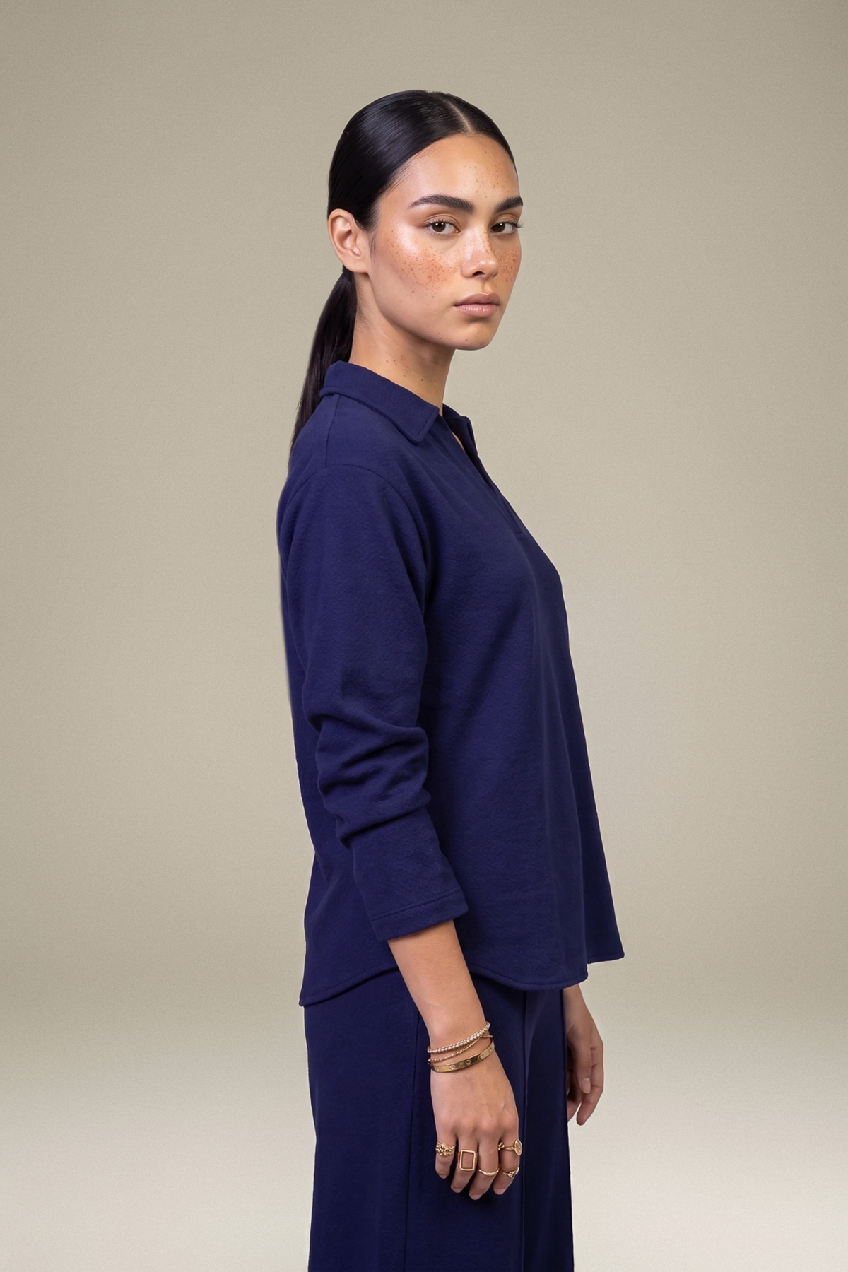 Dyed Textured Cotton Navy Cotton Sweatshirt - 1-26-457-A-H2-VG