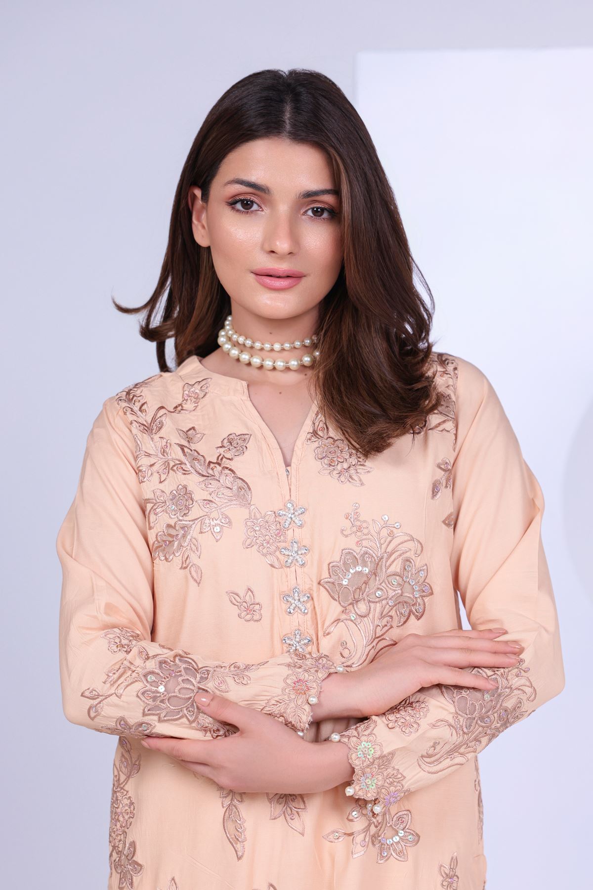 Embroidered Russian Raw Silk Kurta - 25-04E48-07TA-VG