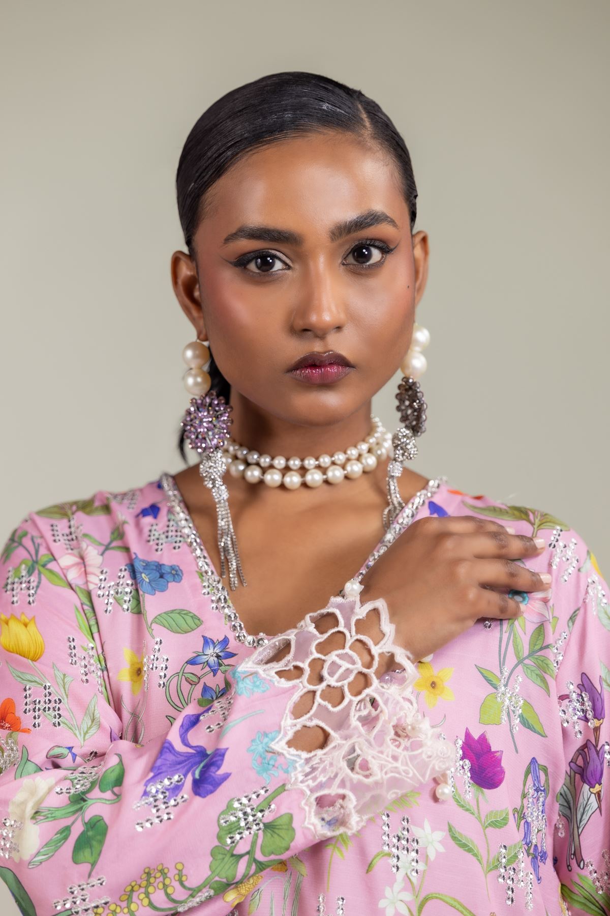 Raw Silk Floral Embroidered Suit - 2-26-105-A-D-VG