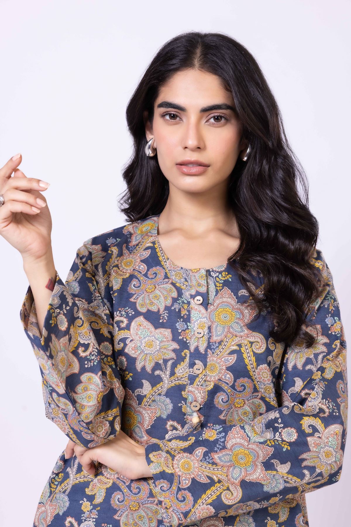 Printed Khaddar Kurta - 25-10-12E6-07TB-VG