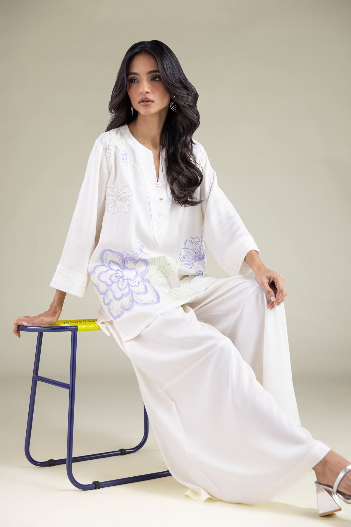 Embroidered Viscose Tunic - 6-26-105-A-C-VG