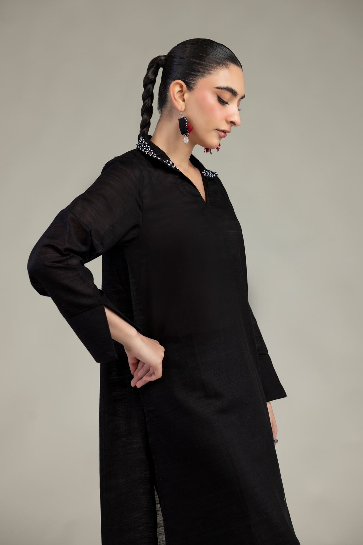 Dyed Textured Cotton Longline Cotton Kurta - T-A11-26-118FI2-VG