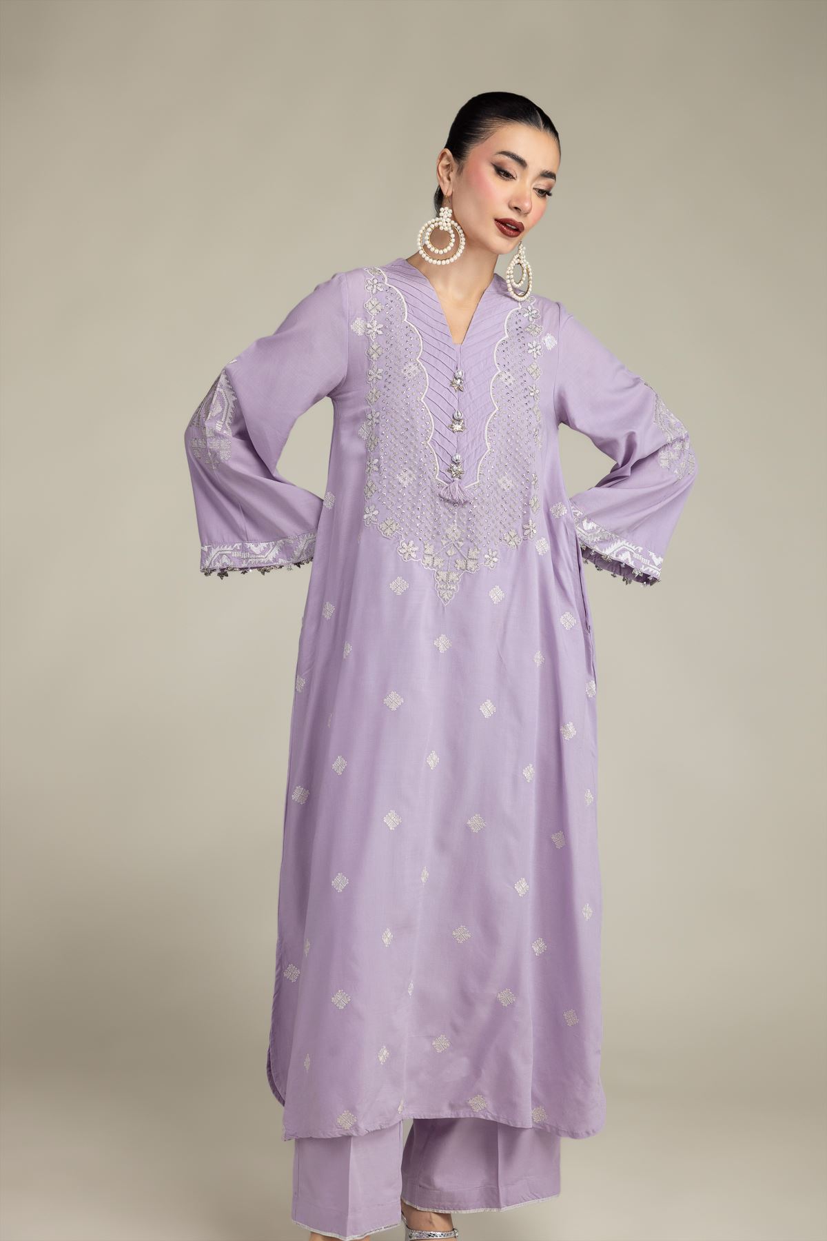 Embroidered Raw Silk Long Embroidered Kurta - T-A11-26-106FG1-VG