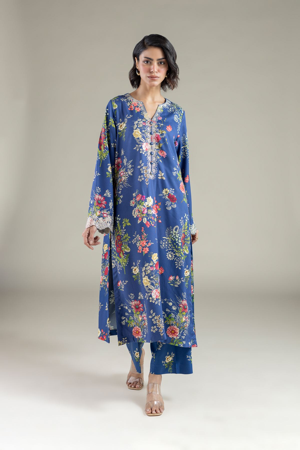 Embroidered Marina Floral Longline Kurta - 25-07-7E9-03TA-VG