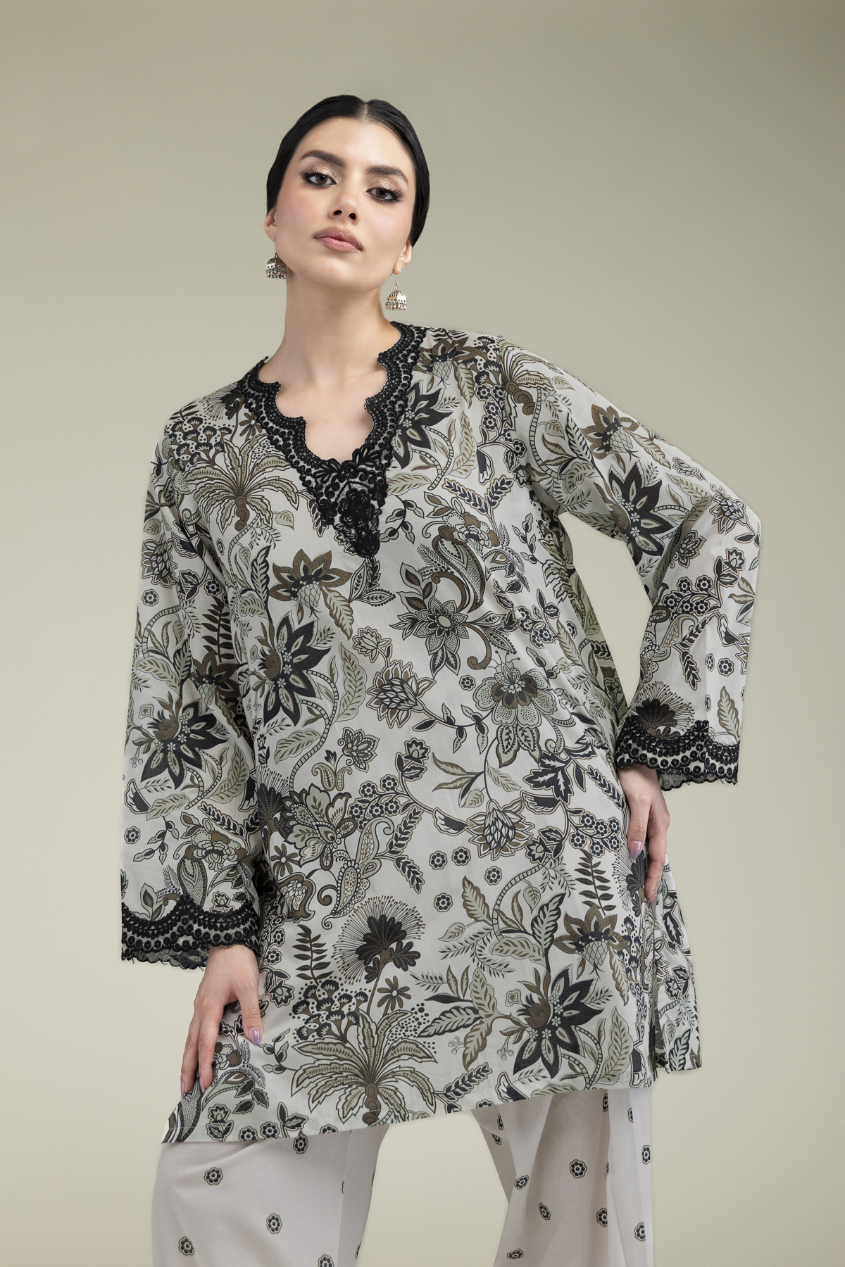 Embroidered Cambric Fabrics 2 Piece | Top and Bottom - 2-26-308-A-B1-VG