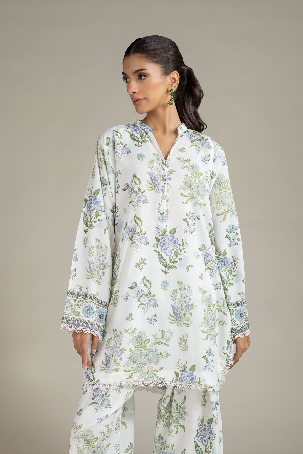 Printed Raw Silk Kurta - 25-08-12E8-04TA-VG