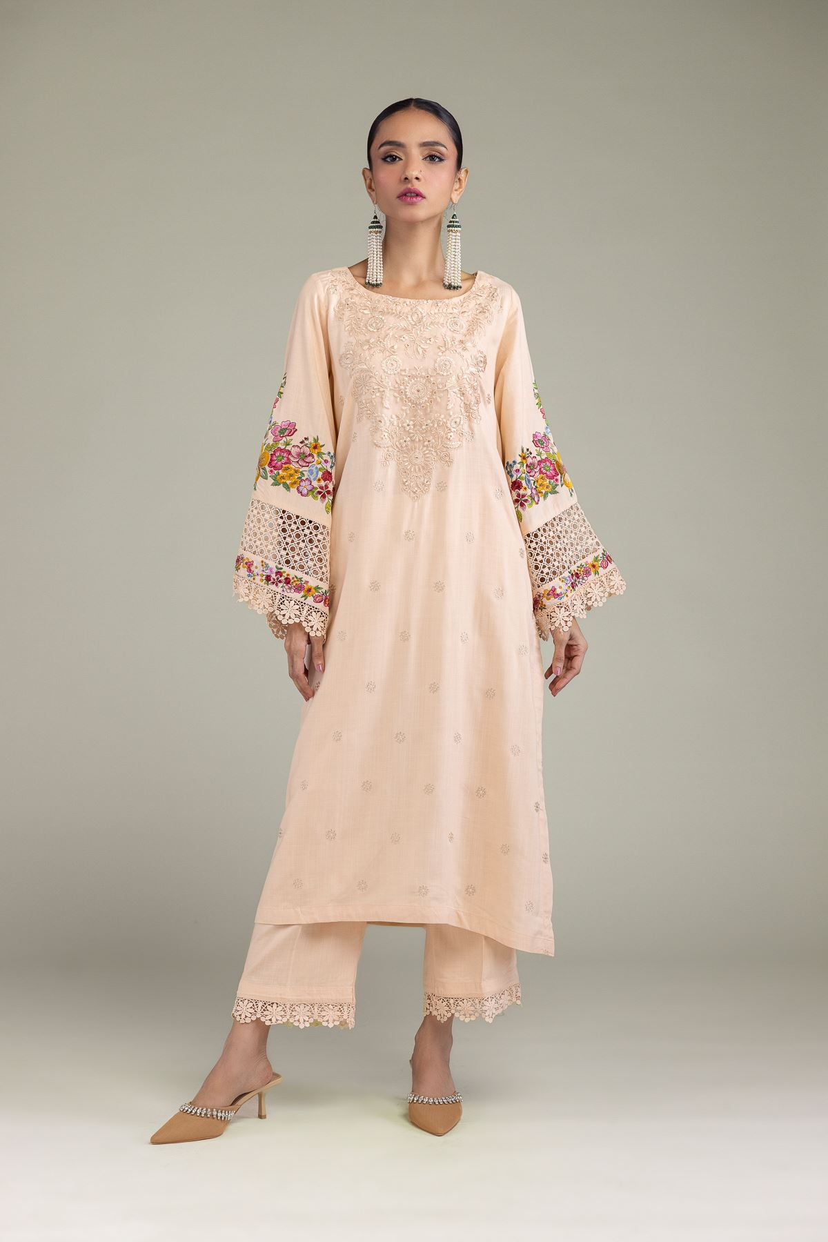 Embroidered Raw Silk Floral Silk Kurta - 8-26-204-A-D1-VG