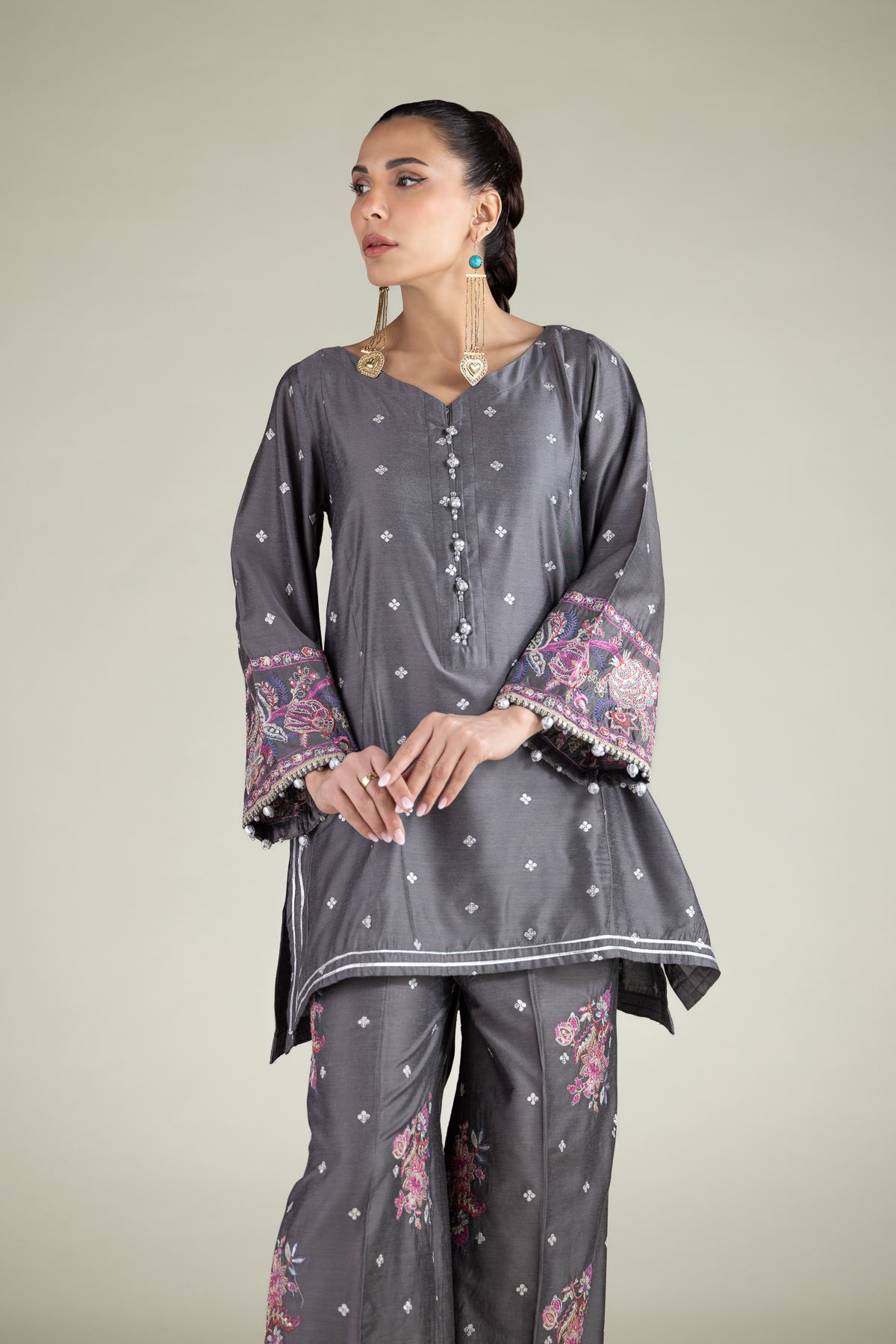 Embroidered Raw Silk Geometric Embroidered Kurta - 1-26-115-A-C-VG
